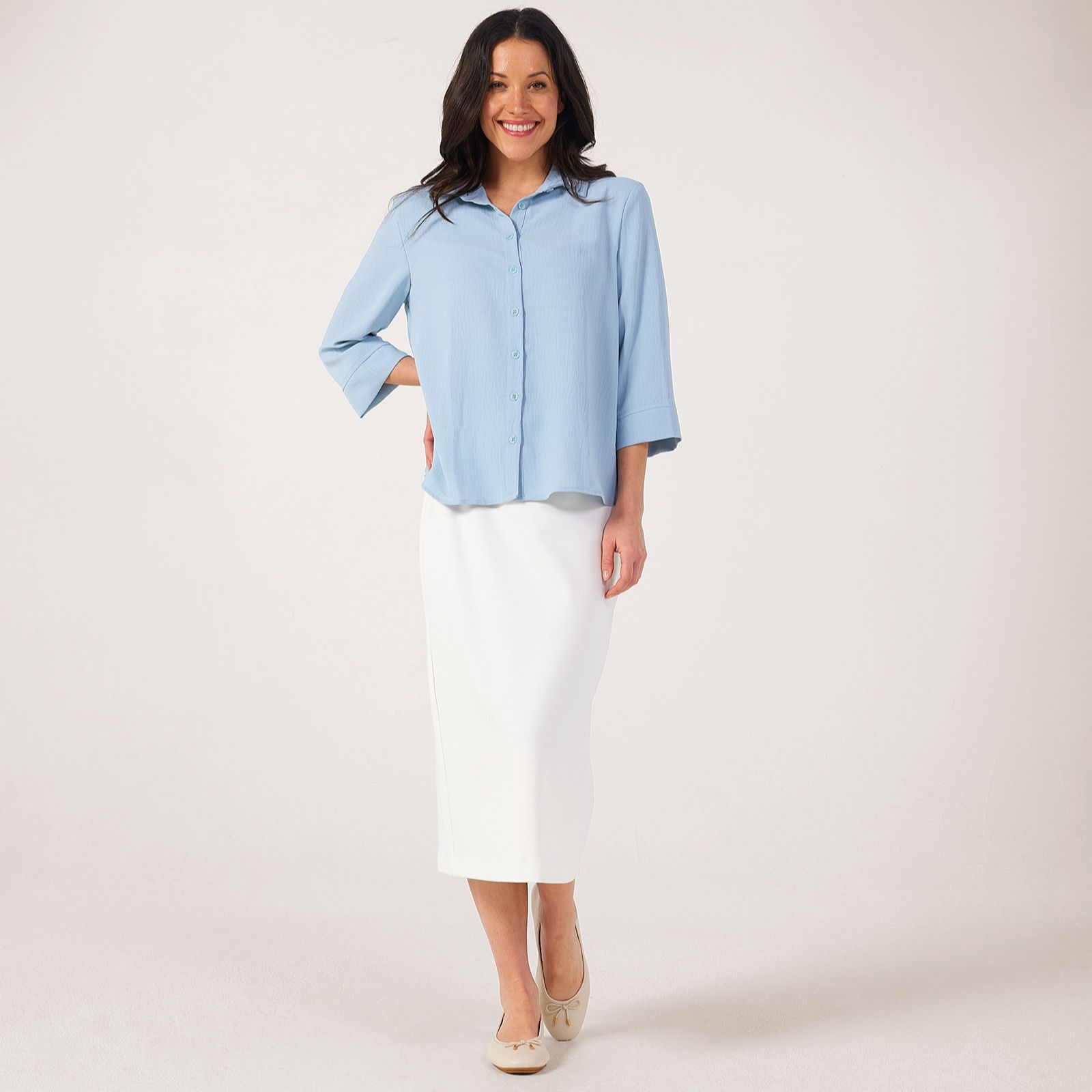 Kim & Co Stretch Ponte Jersey Midi Skirt with Back Slit