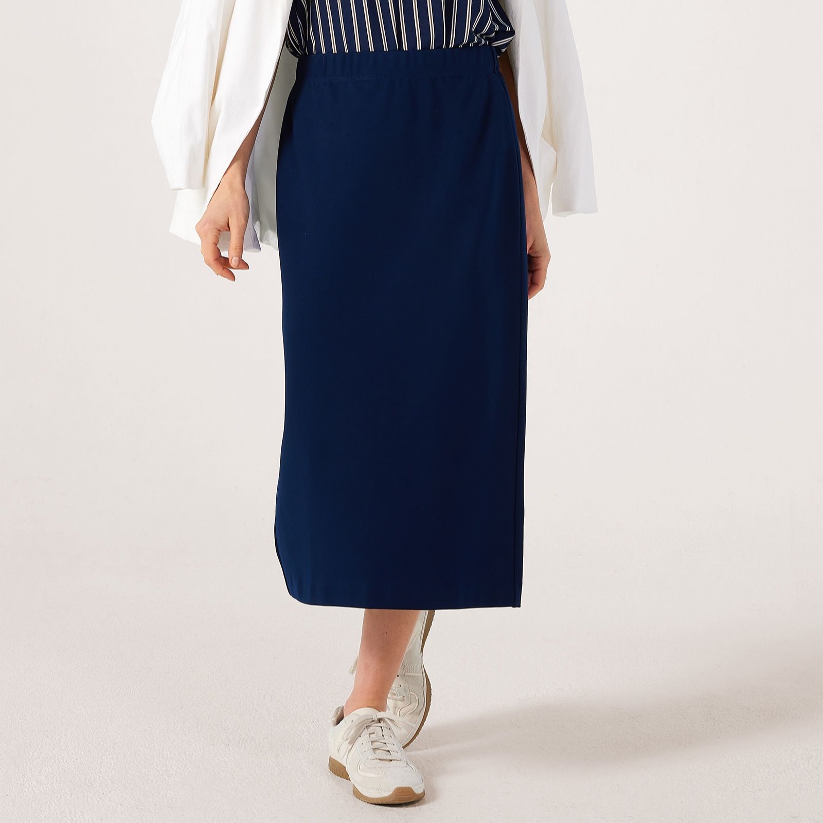 Kim & Co Stretch Ponte Jersey Midi Skirt with Back Slit