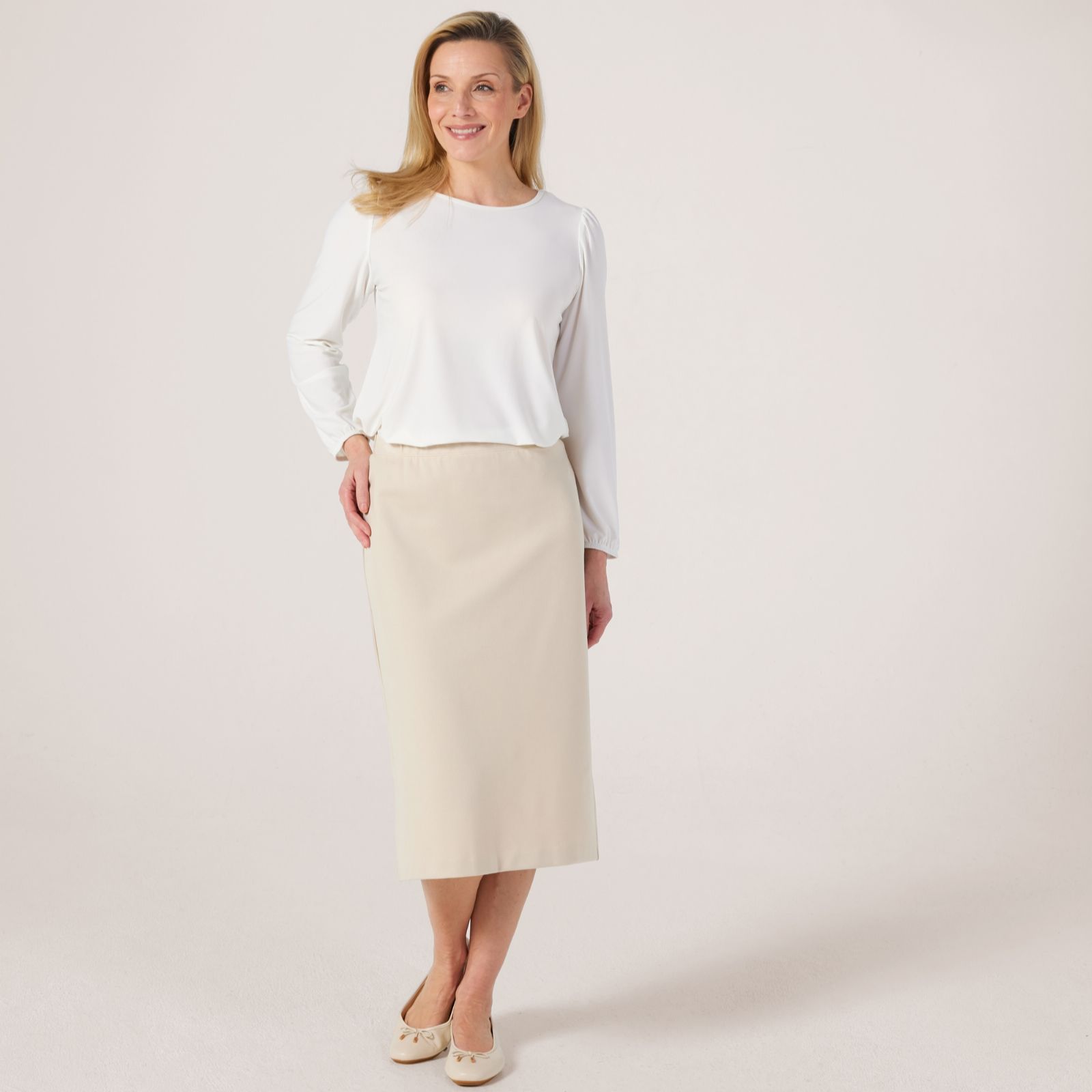 Kim & Co Stretch Ponte Jersey Midi Skirt with Back Slit