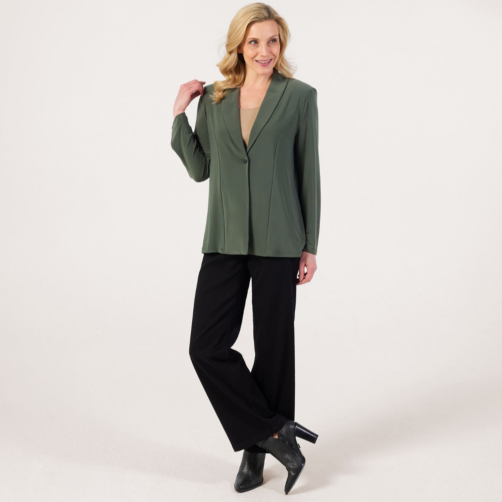 Kim & Co Deluxe Brazil Jersey Long Sleeve Cardigan with Shoulder Pads