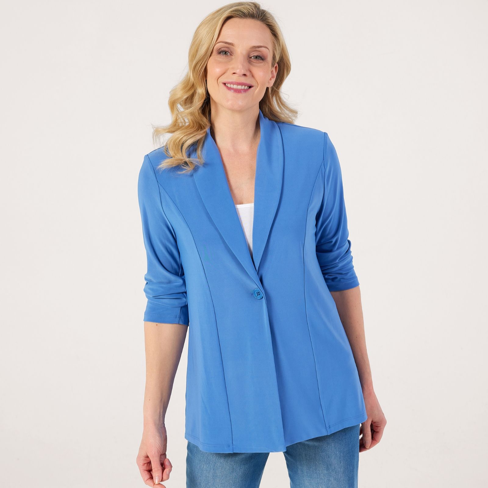 Kim & Co Deluxe Brazil Jersey Long Sleeve Cardigan with Shoulder Pads