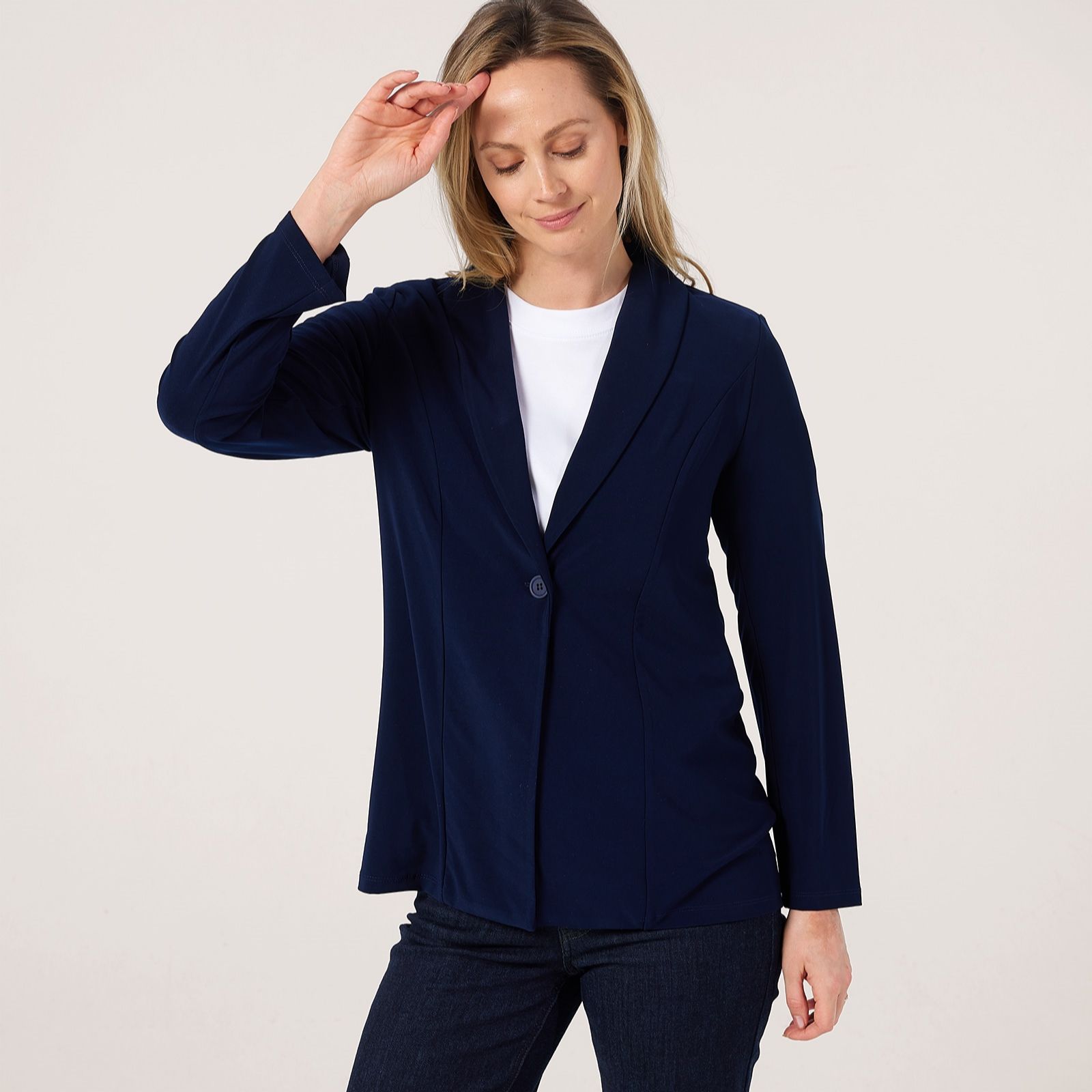 Kim & Co Deluxe Brazil Jersey Long Sleeve Cardigan with Shoulder Pads