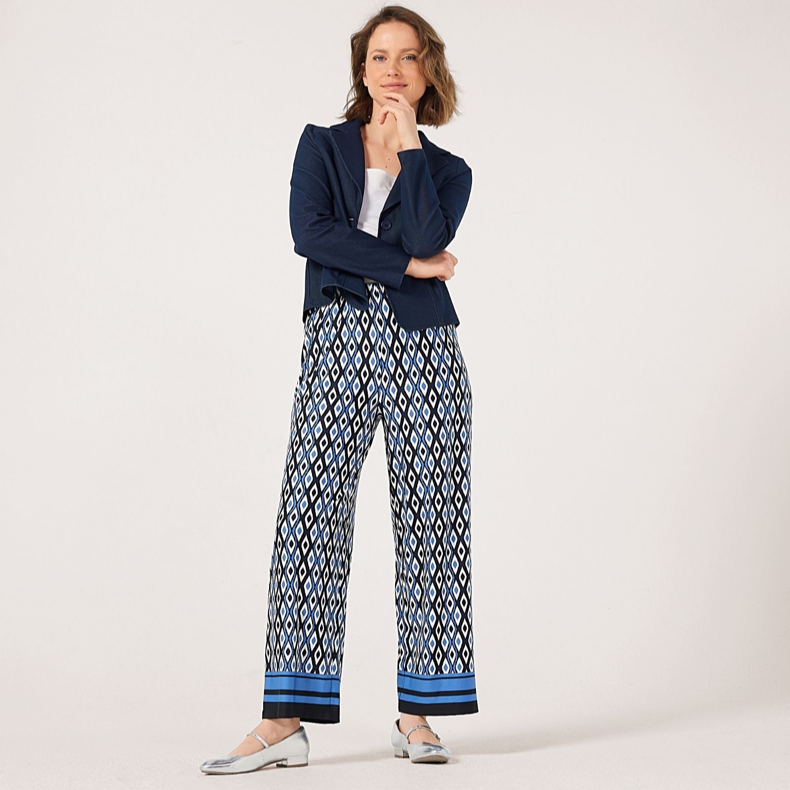 Kim & Co Border Print Brazil Jersey Ankle Length Standard Trousers