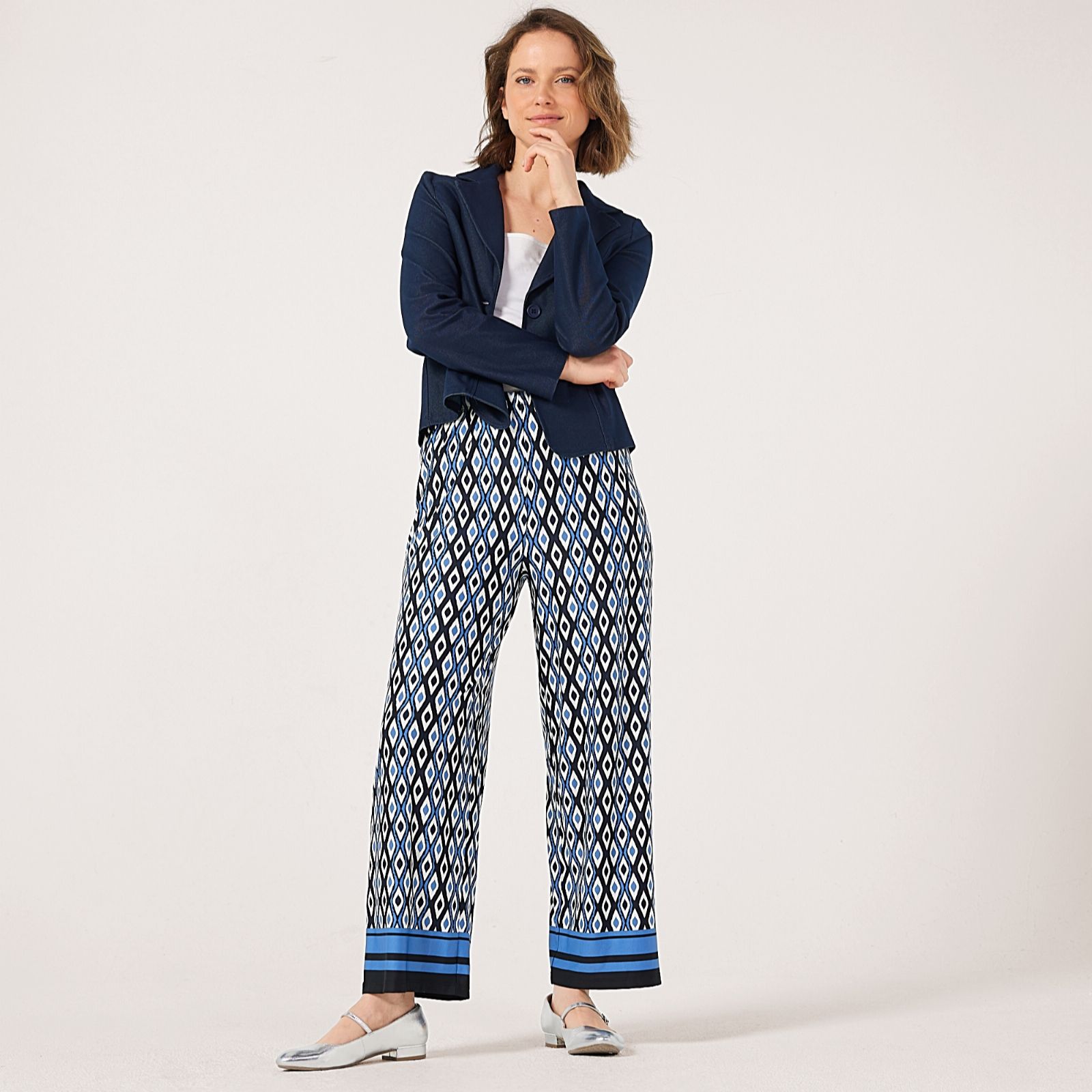 Kim & Co Border Print Brazil Jersey Ankle Length Standard Trousers