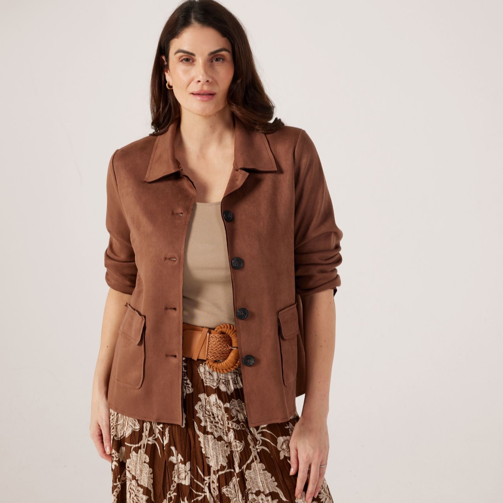 Izabel London Long Sleeve Faux Suede Jacket