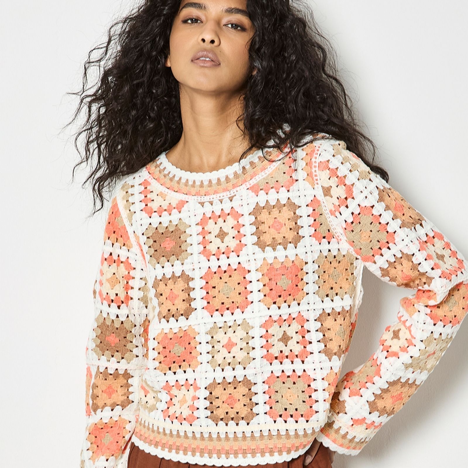 Apricot Crochet Squares Jumper