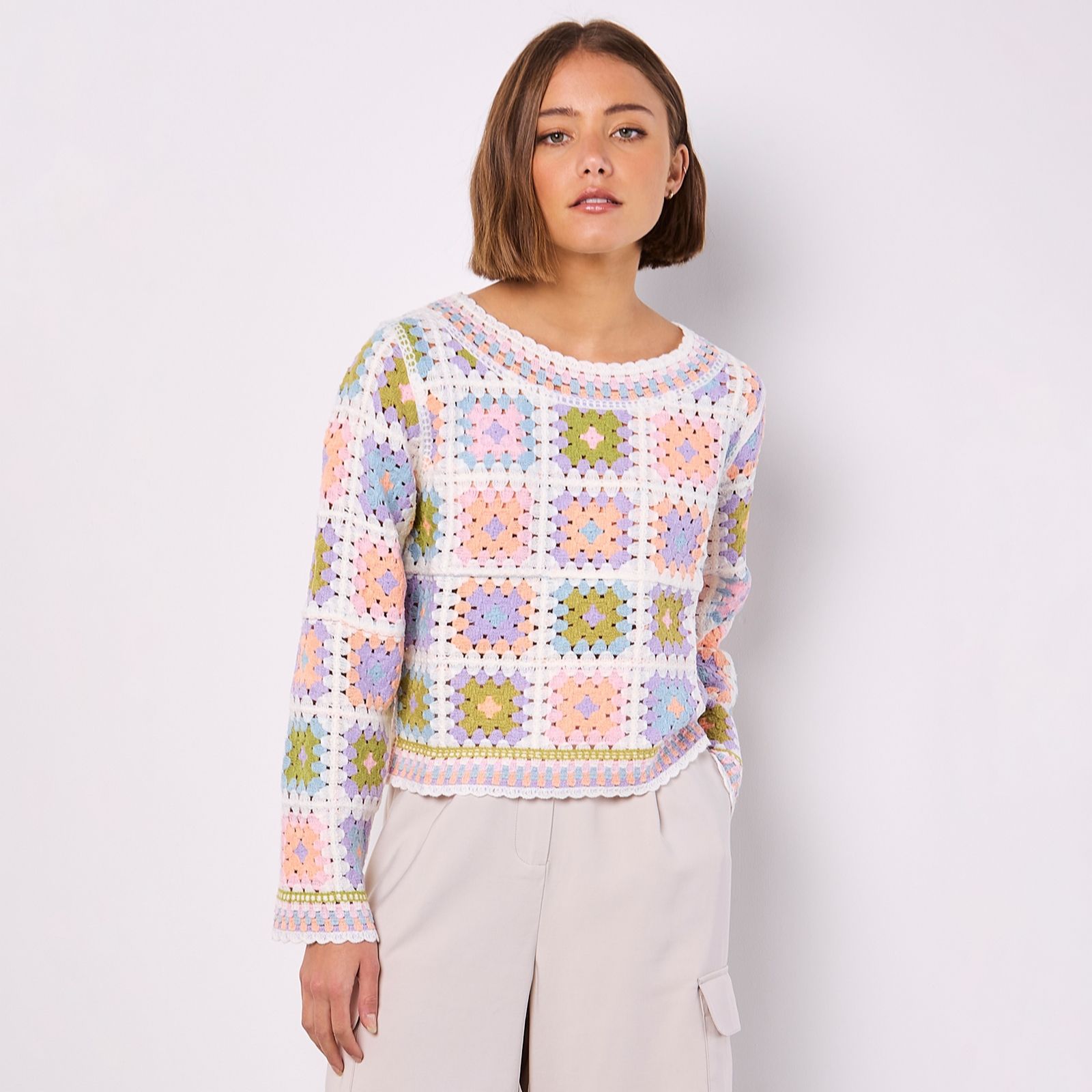 Apricot Crochet Squares Jumper