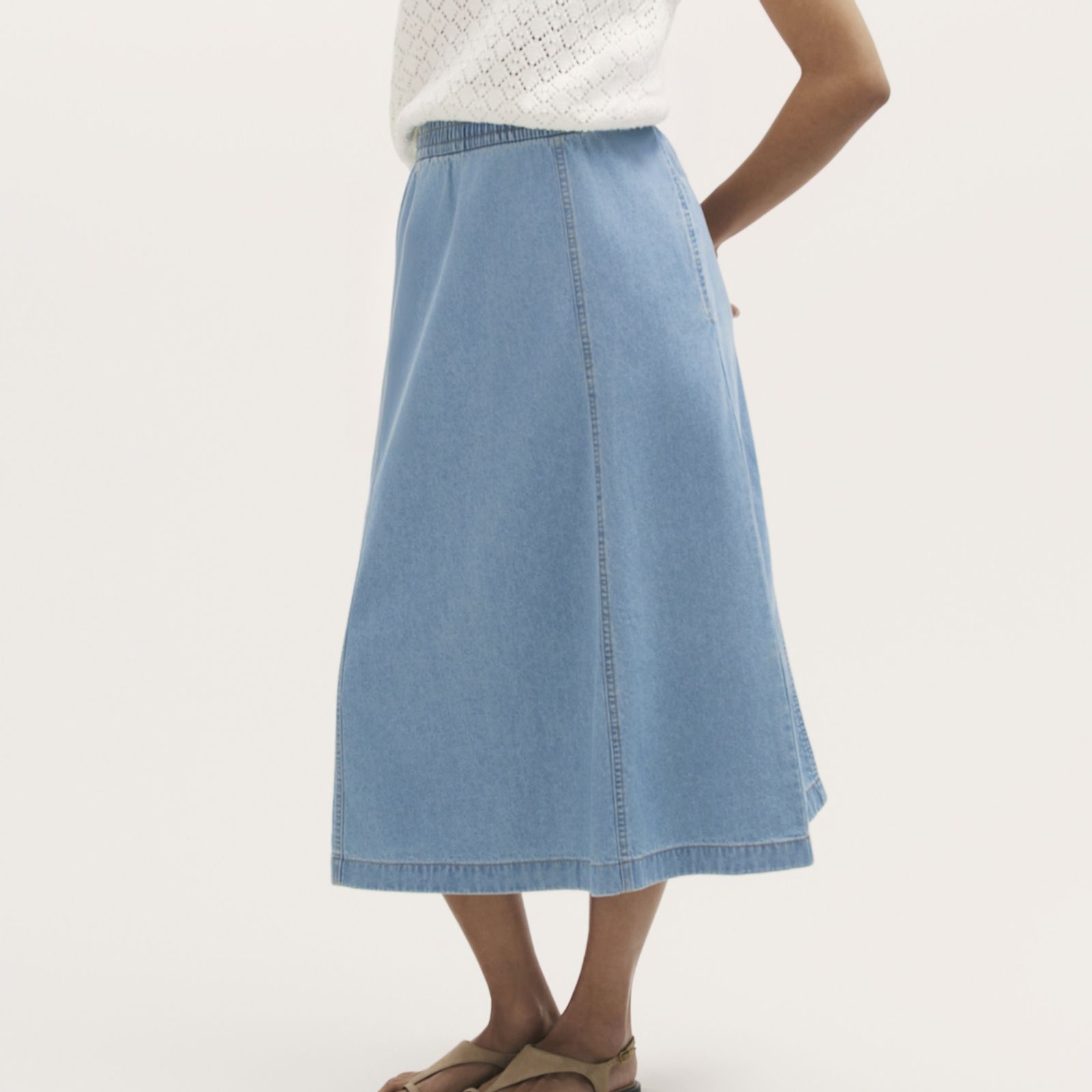 Finery London Winona Denim Midi Skirt with Stretch Waist
