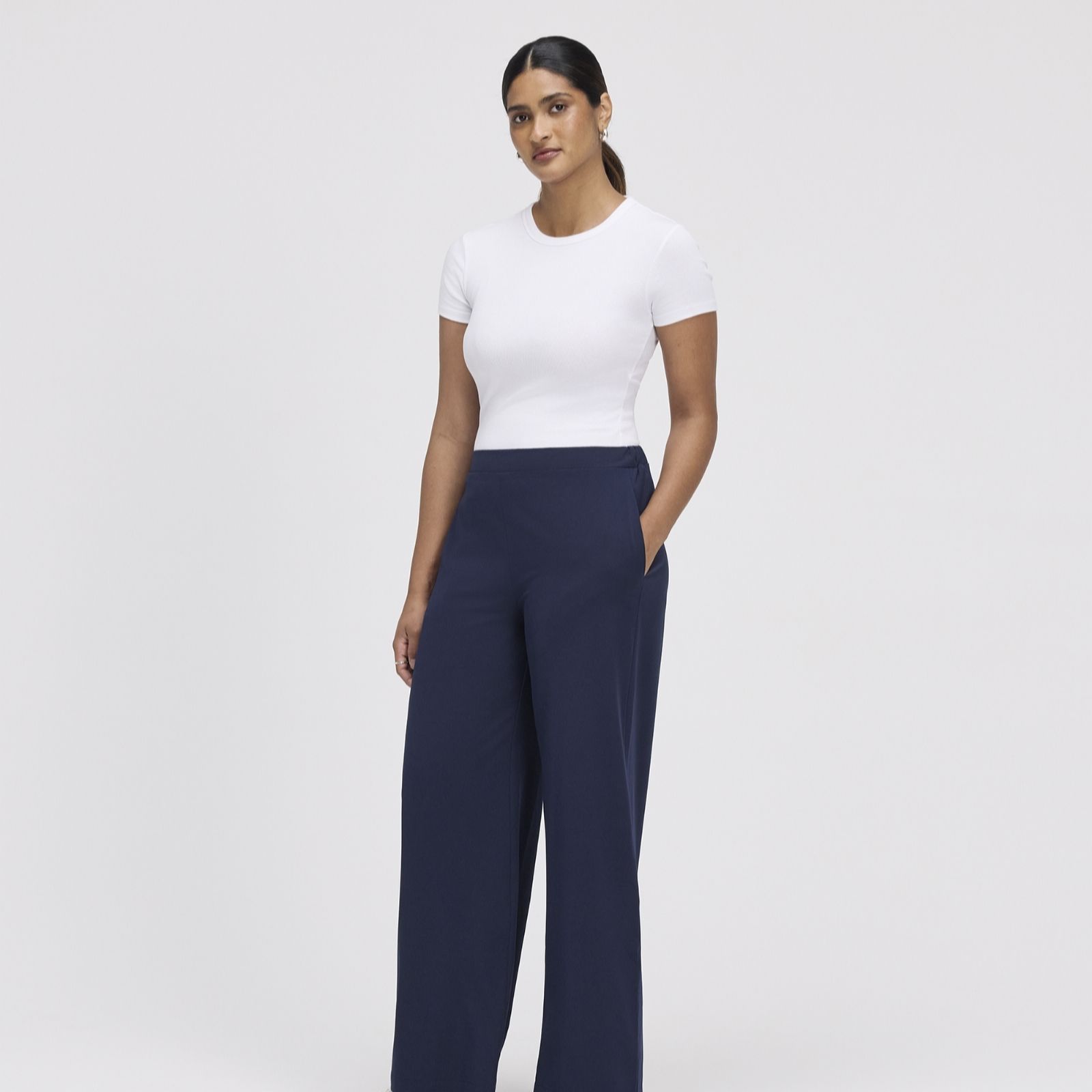 Finery London Apollo Crepe Wide Leg Full Length Trousers Short