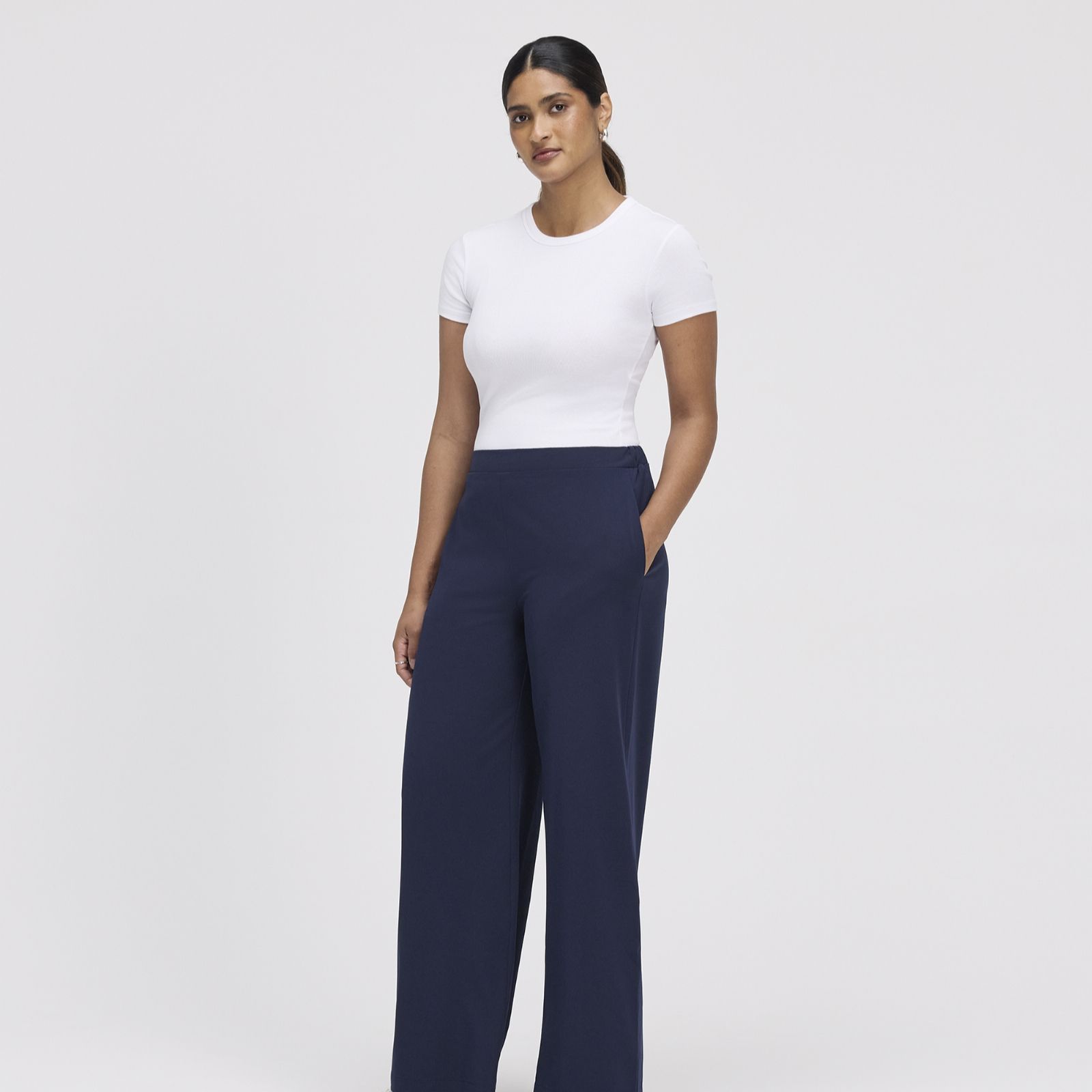 Finery London Apollo Crepe Wide Leg Full Length Trousers Short