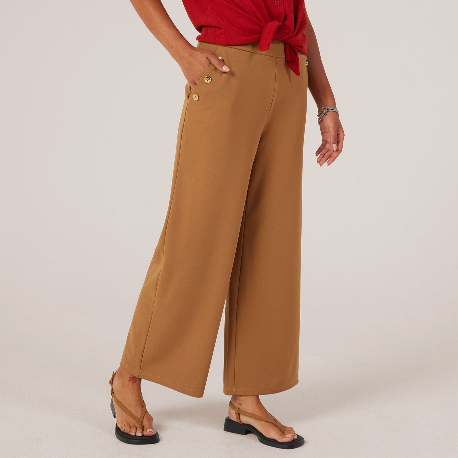 Kim & Co Ponte Crepe Ankle Length Wide Leg Sailor Standard Trousers