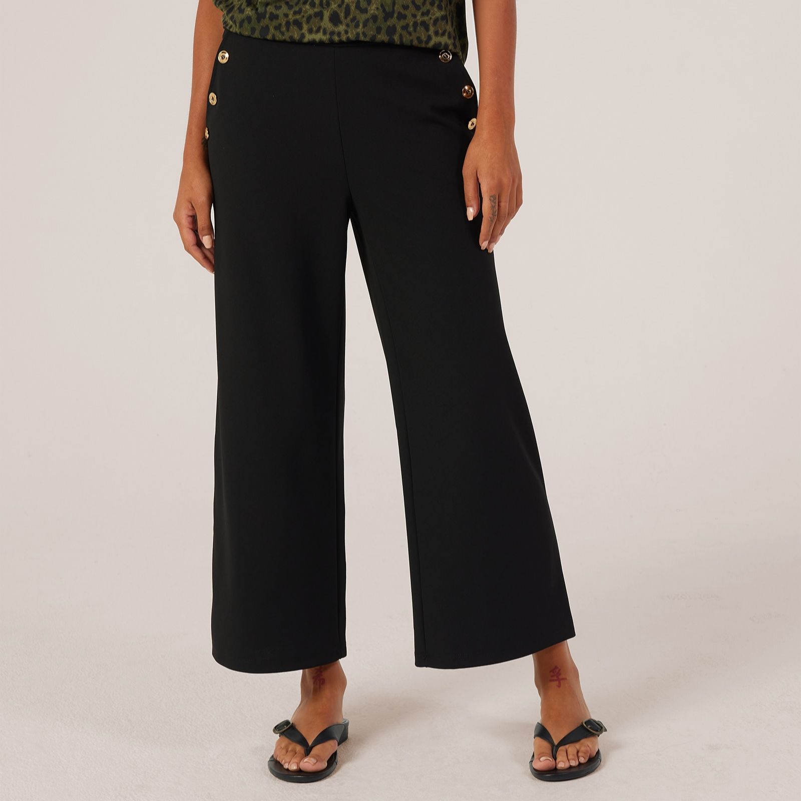 Kim & Co Ponte Crepe Ankle Length Wide Leg Sailor Standard Trousers