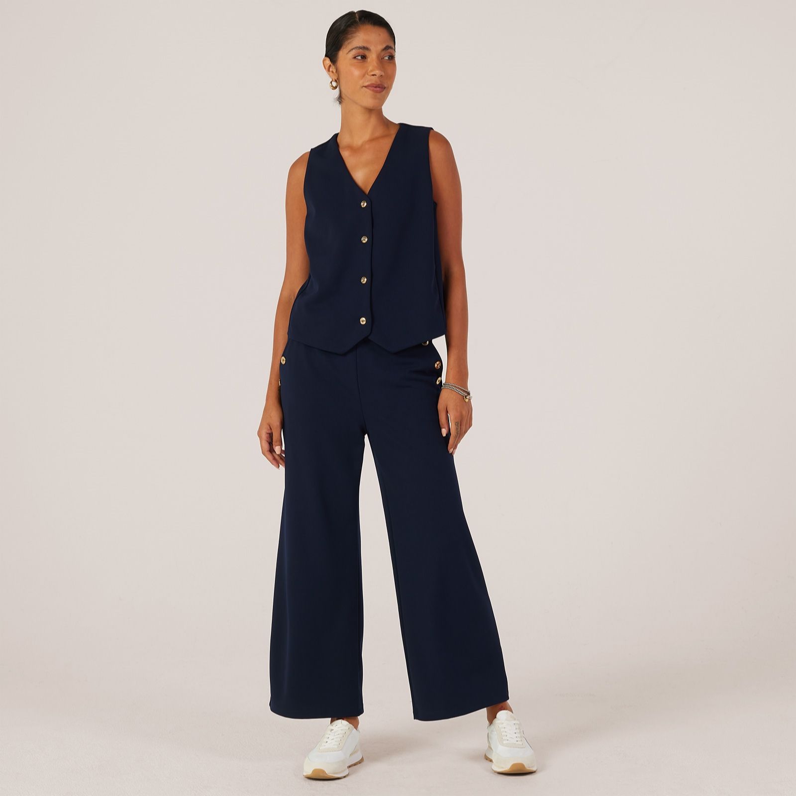 Kim & Co Ponte Crepe Ankle Length Wide Leg Sailor Standard Trousers