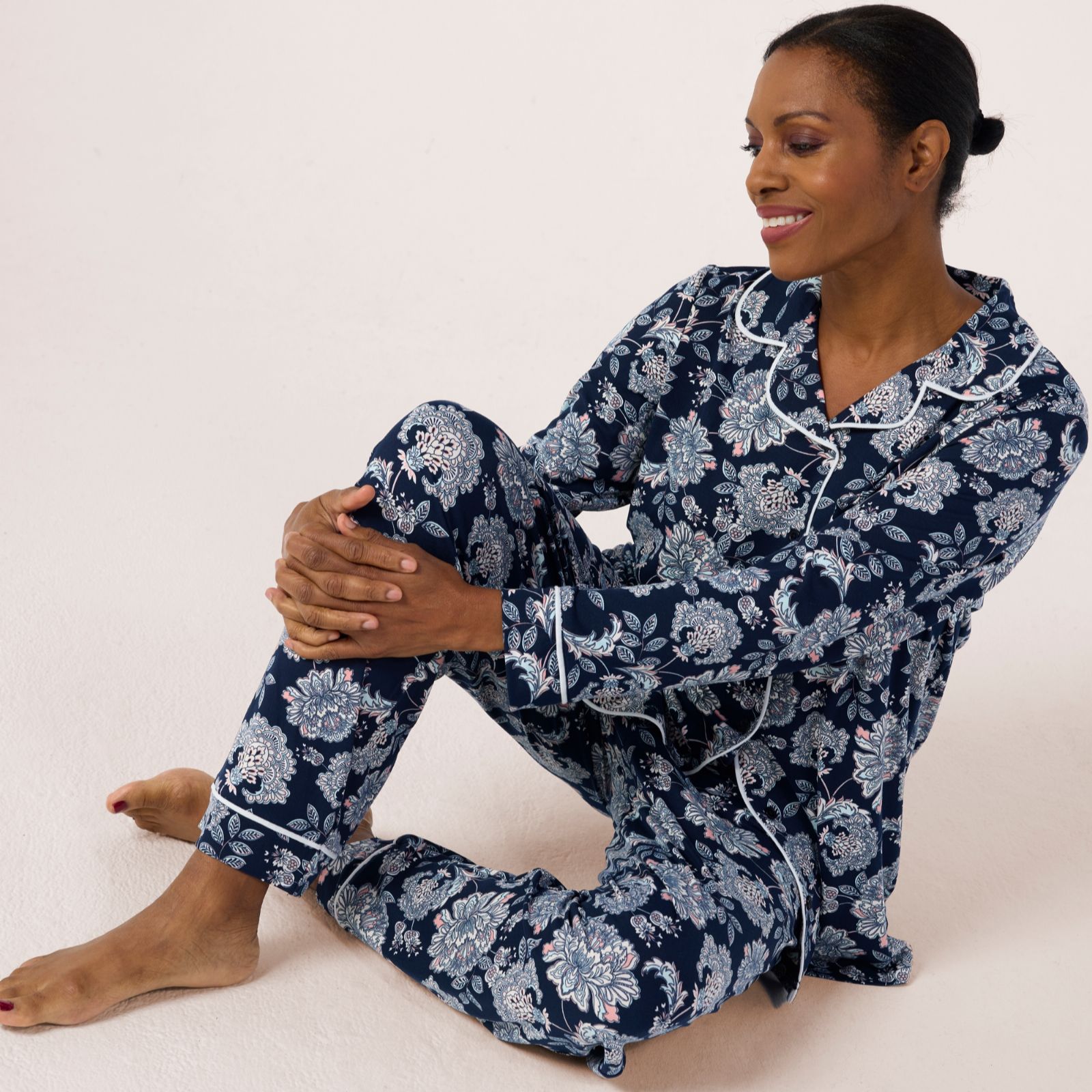 Cozee Home Printed Notch Collar PJs