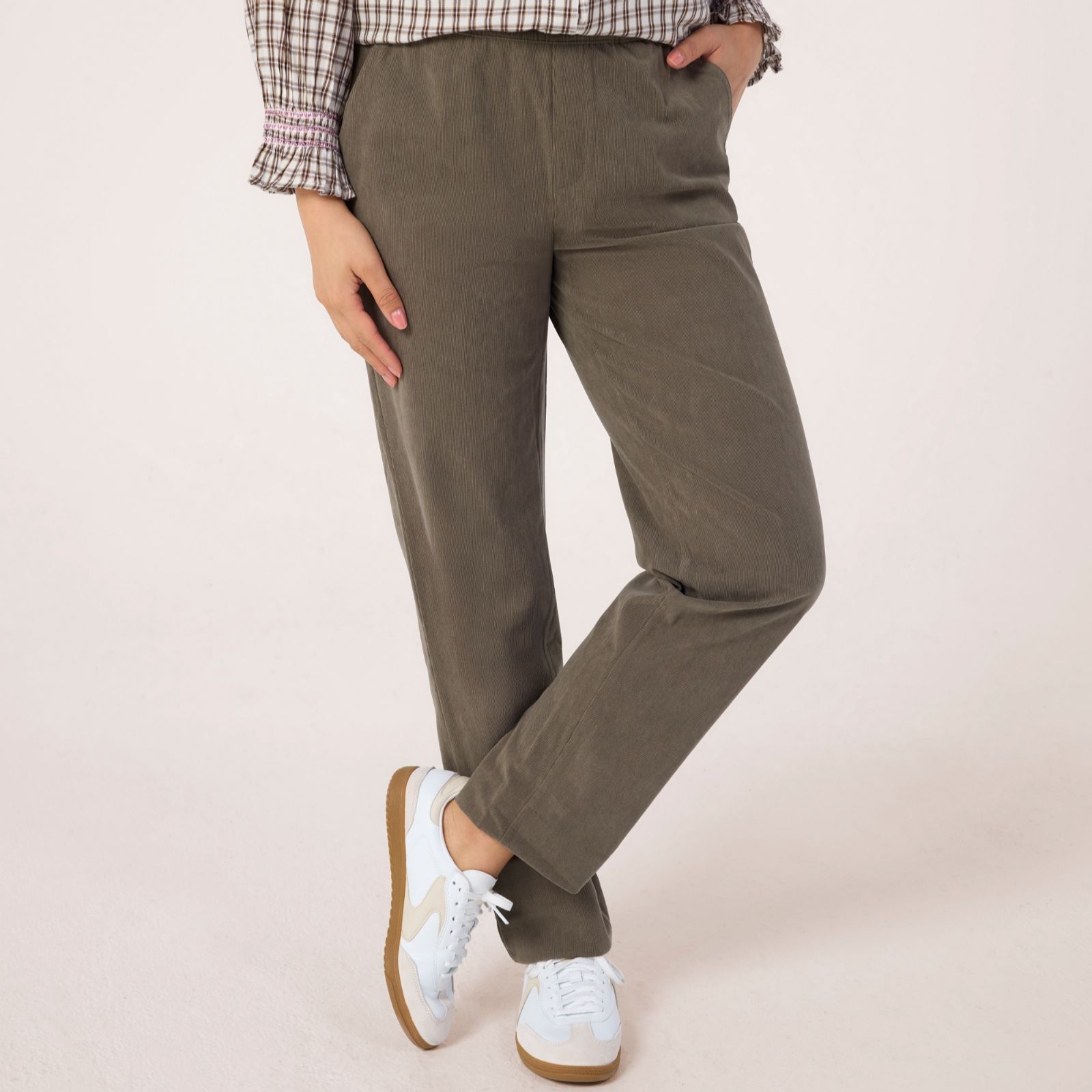 Denim & Co. Pull On Knit Corduroy Straight Leg Trousers Standard