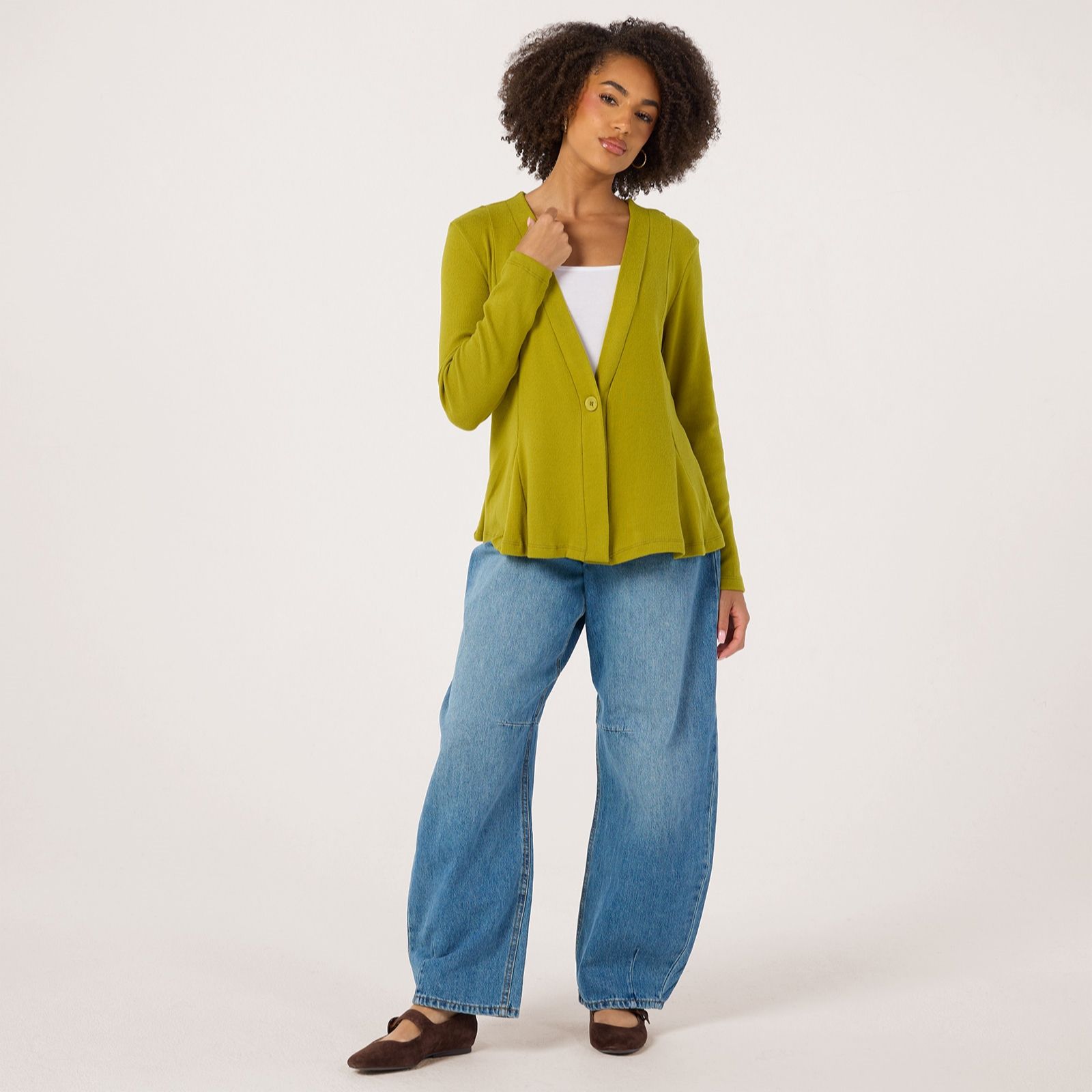 Kim & Co Luxe Knit Long Sleege Peplum Cardigan