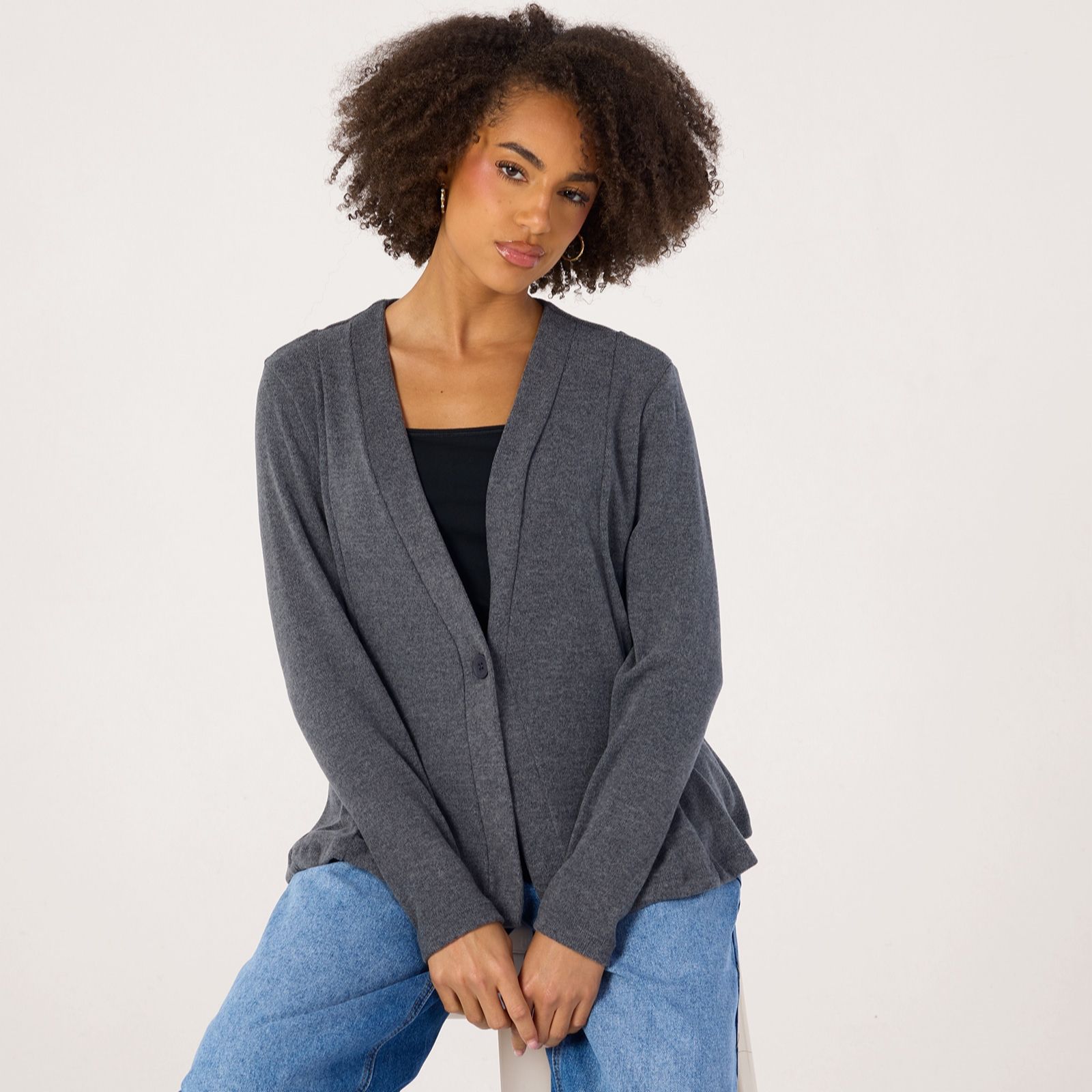Kim & Co Luxe Knit Long Sleege Peplum Cardigan