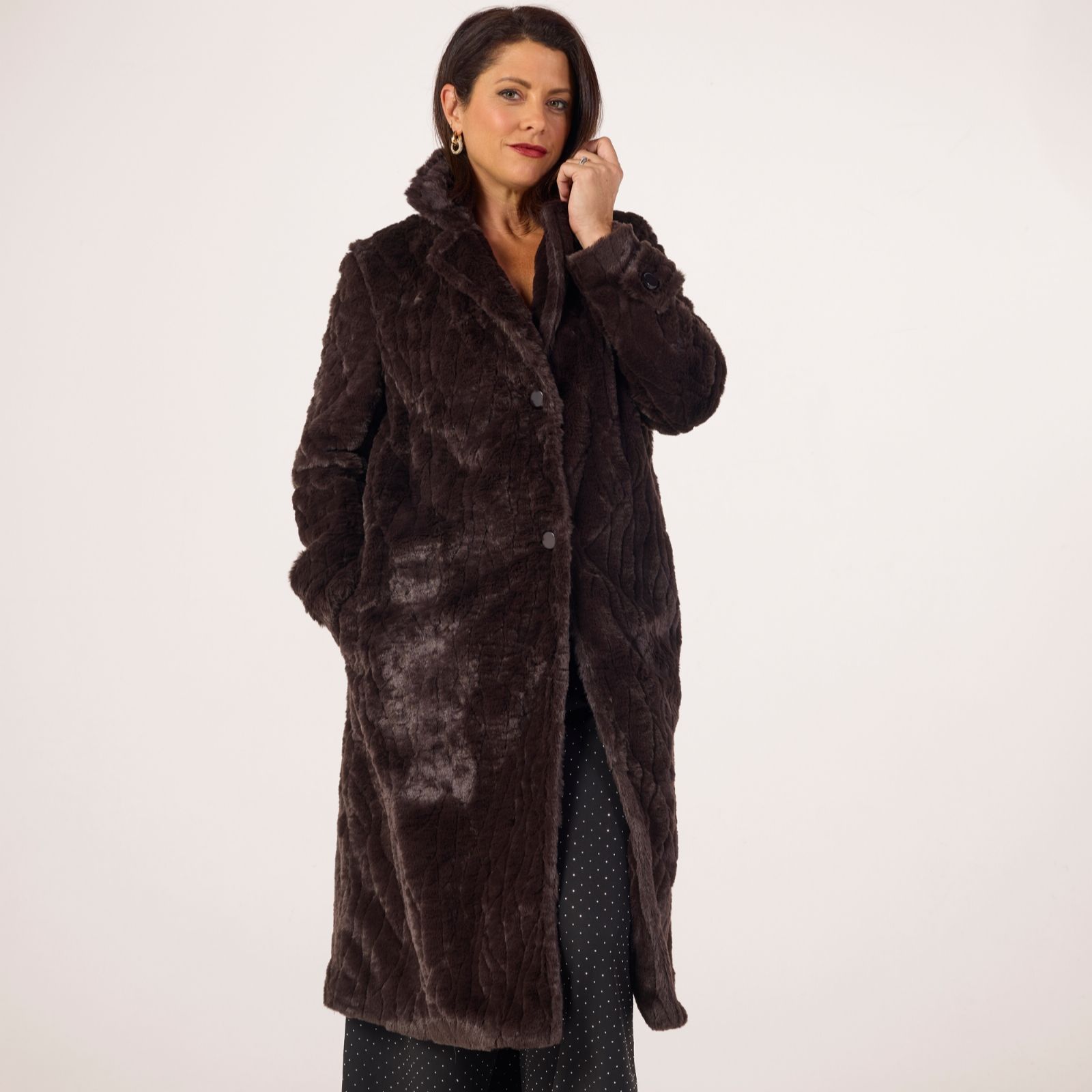 Helene Berman x Katy Textured Faux Fur Coat
