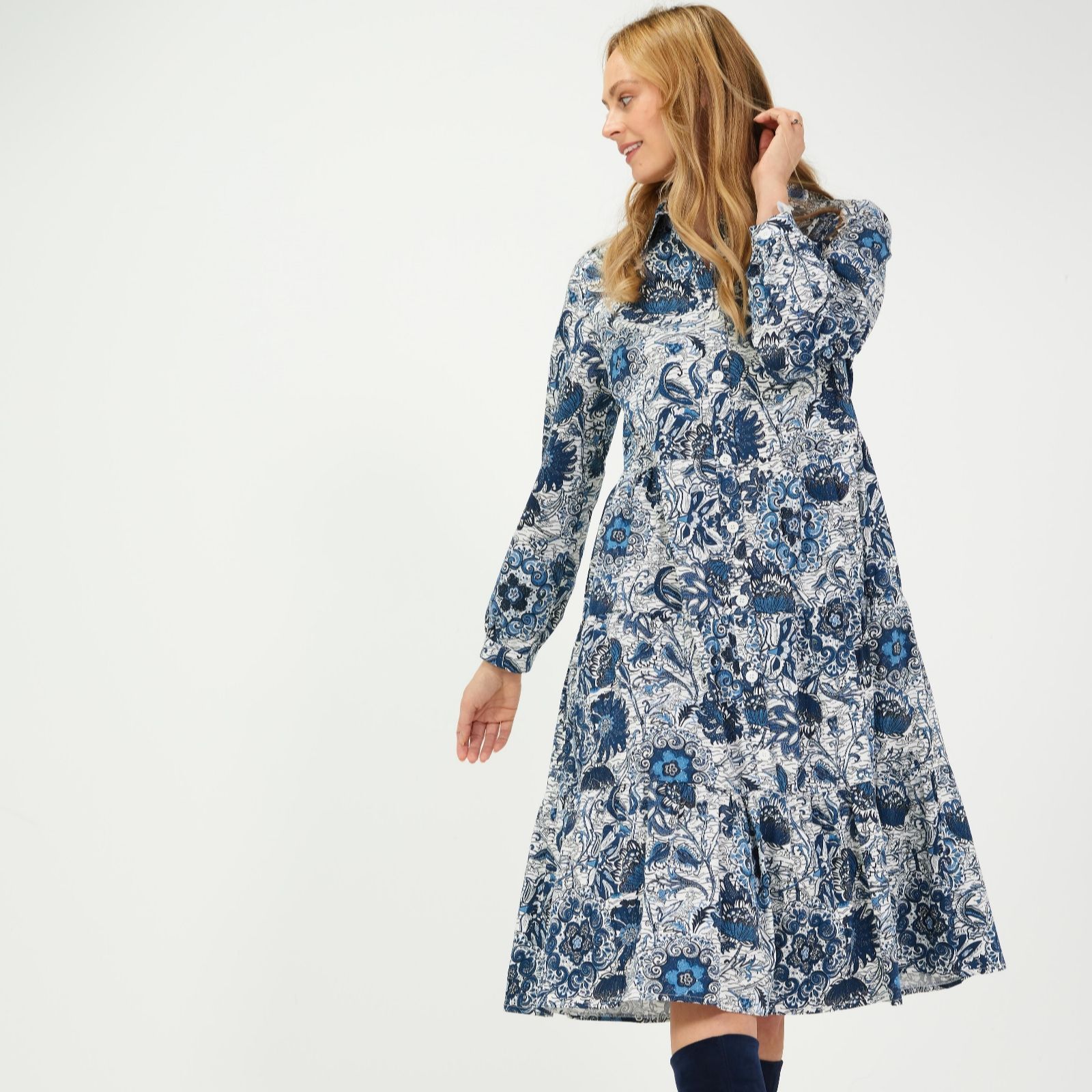 Helene Berman Blue Shirt Dress - QVC UK