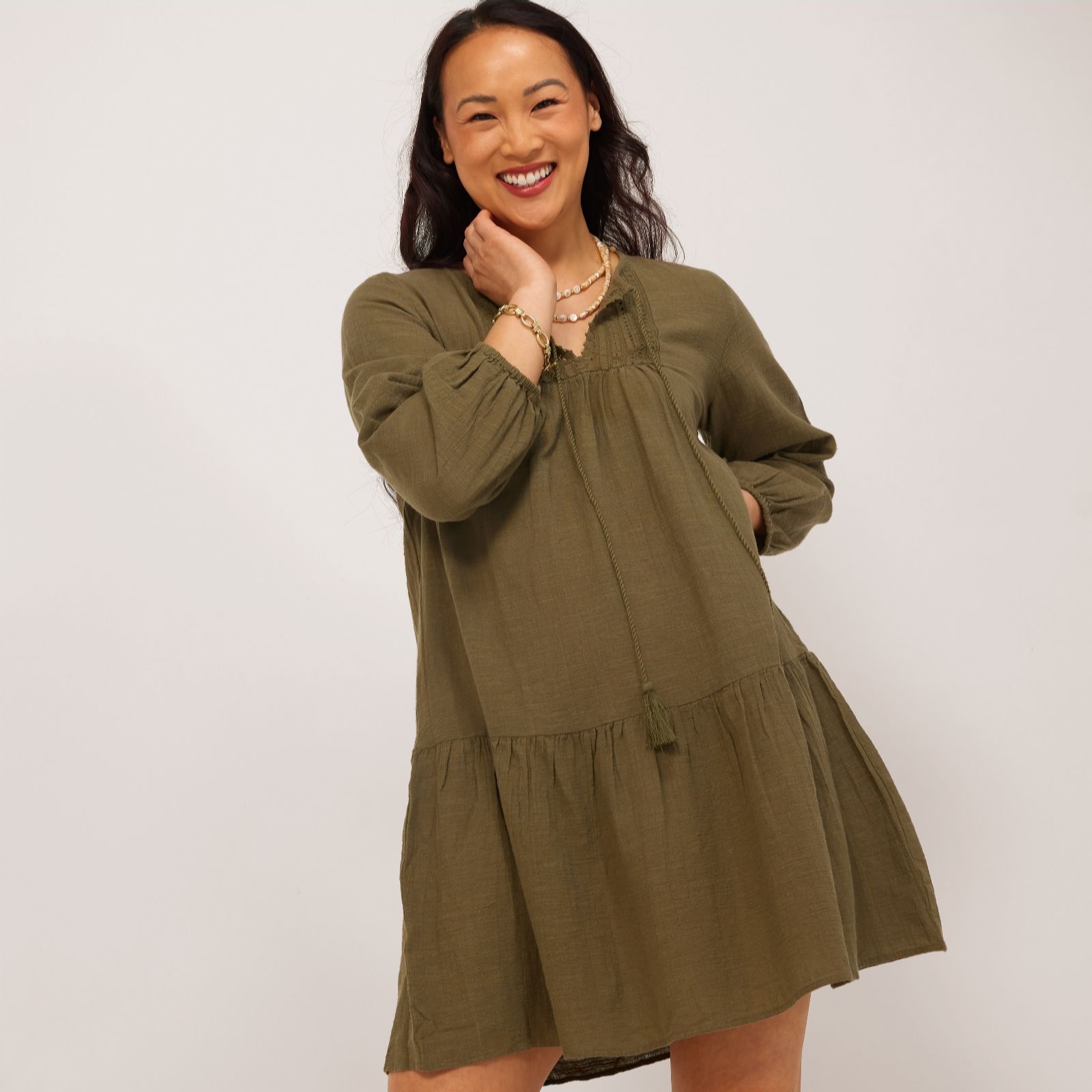 ONLY 3/4 Sleeve Tie Neck Detail Dress