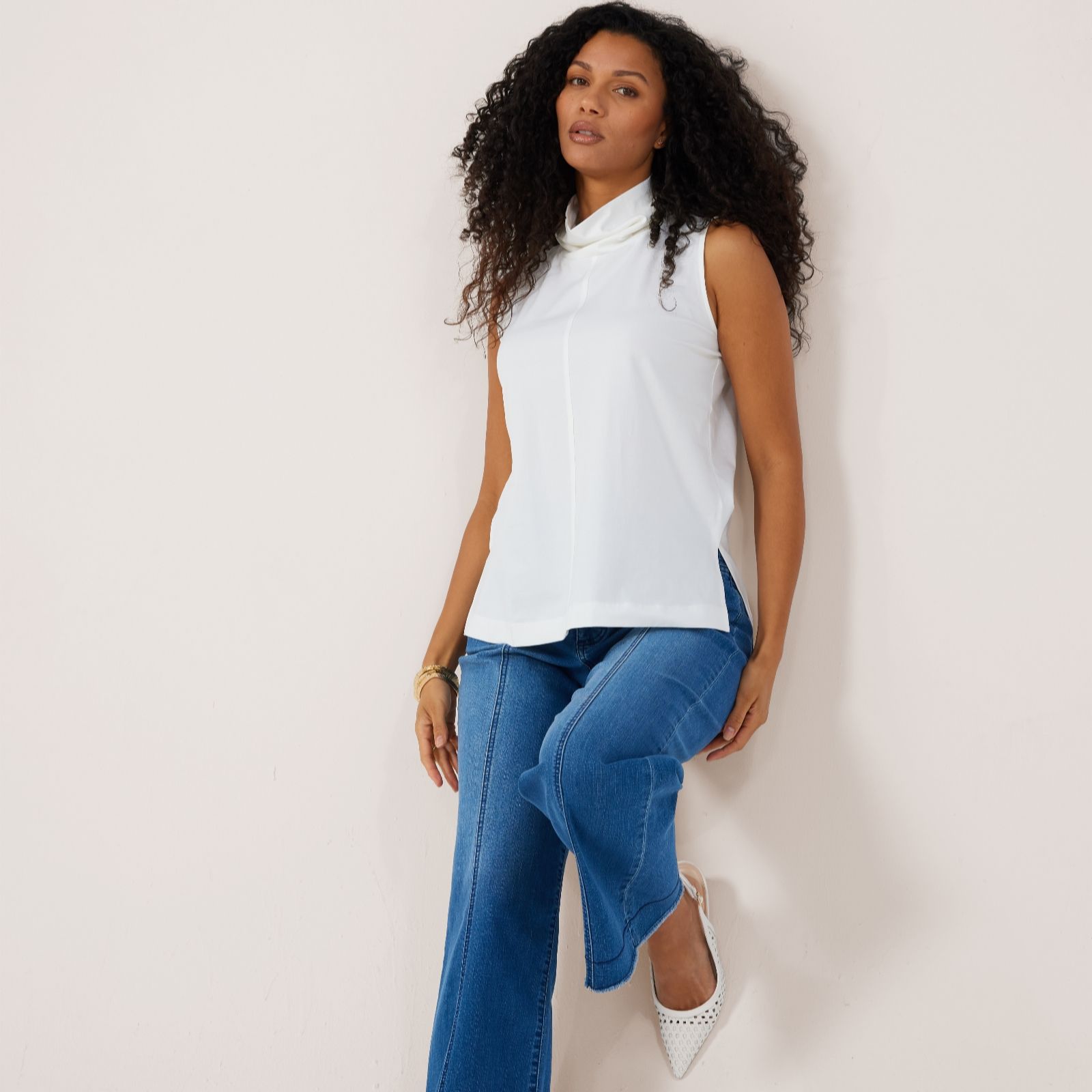 MarlaWynne Cotton Span Sleeveless Mock Neck