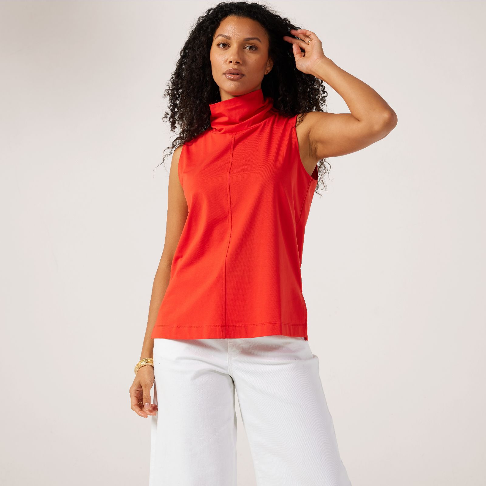 MarlaWynne Cotton Span Sleeveless Mock Neck