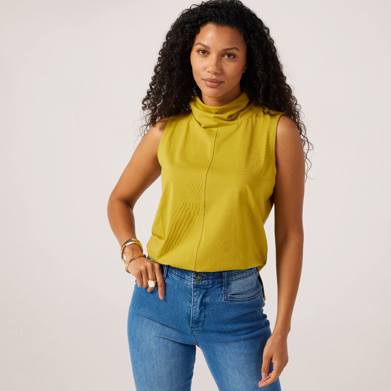 MarlaWynne Cotton Span Sleeveless Mock Neck