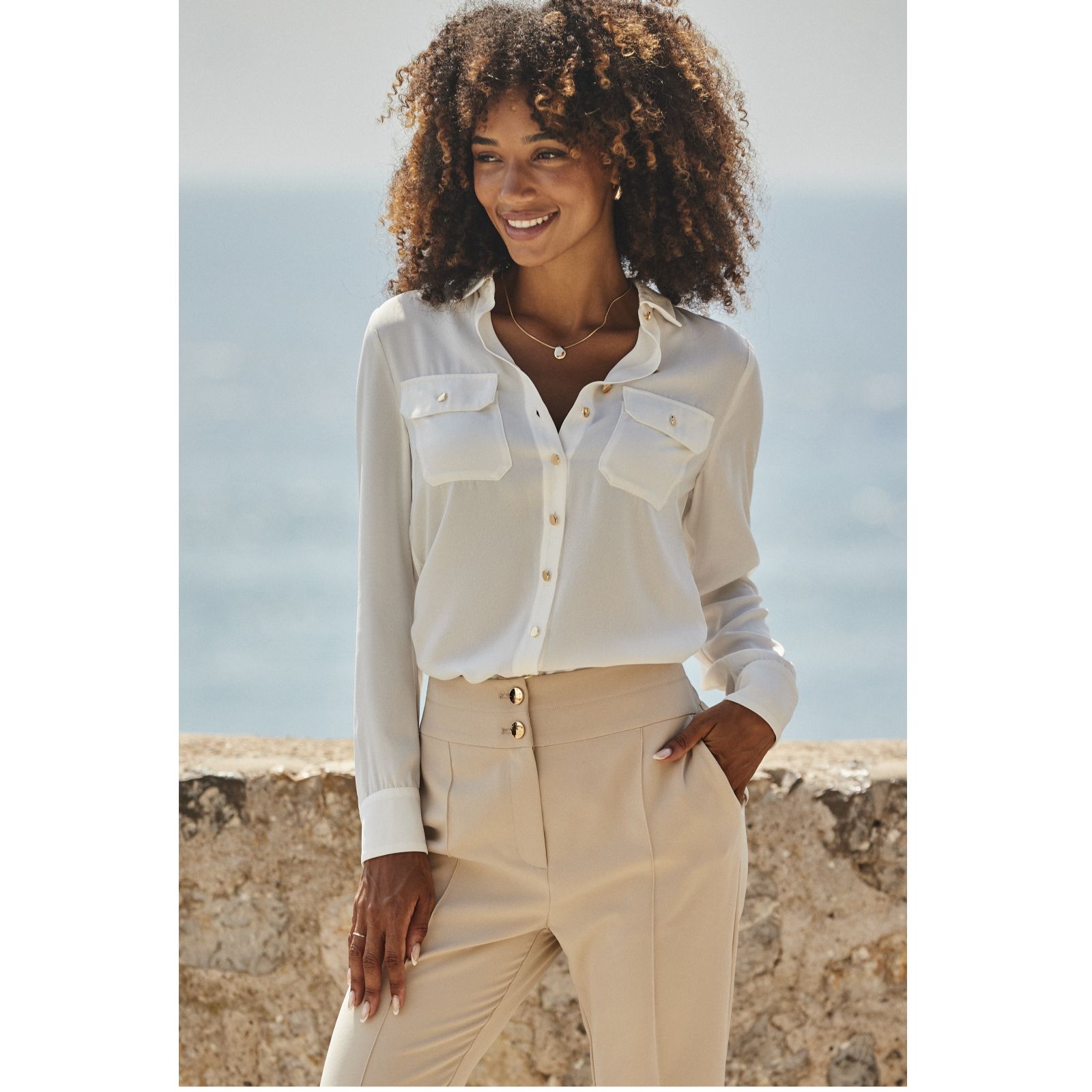 Sosandar Gold Button Utility Shirt