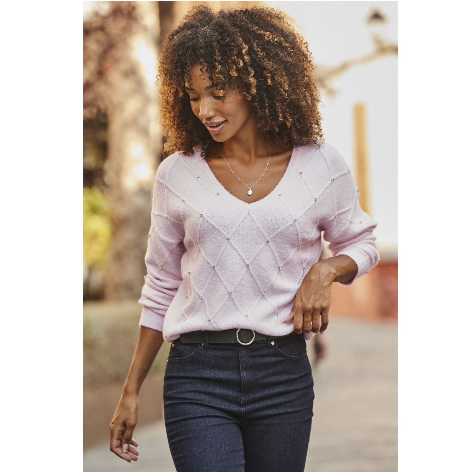 Sosandar Diamond Embelished V Neck Jumper