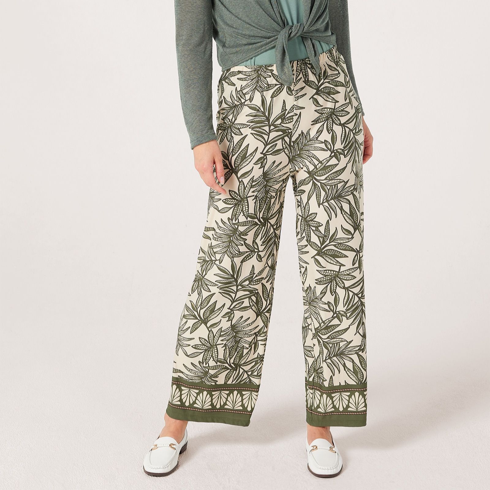Kim & Co Border Print Brazil Jersey Ankle Length Petite Trousers