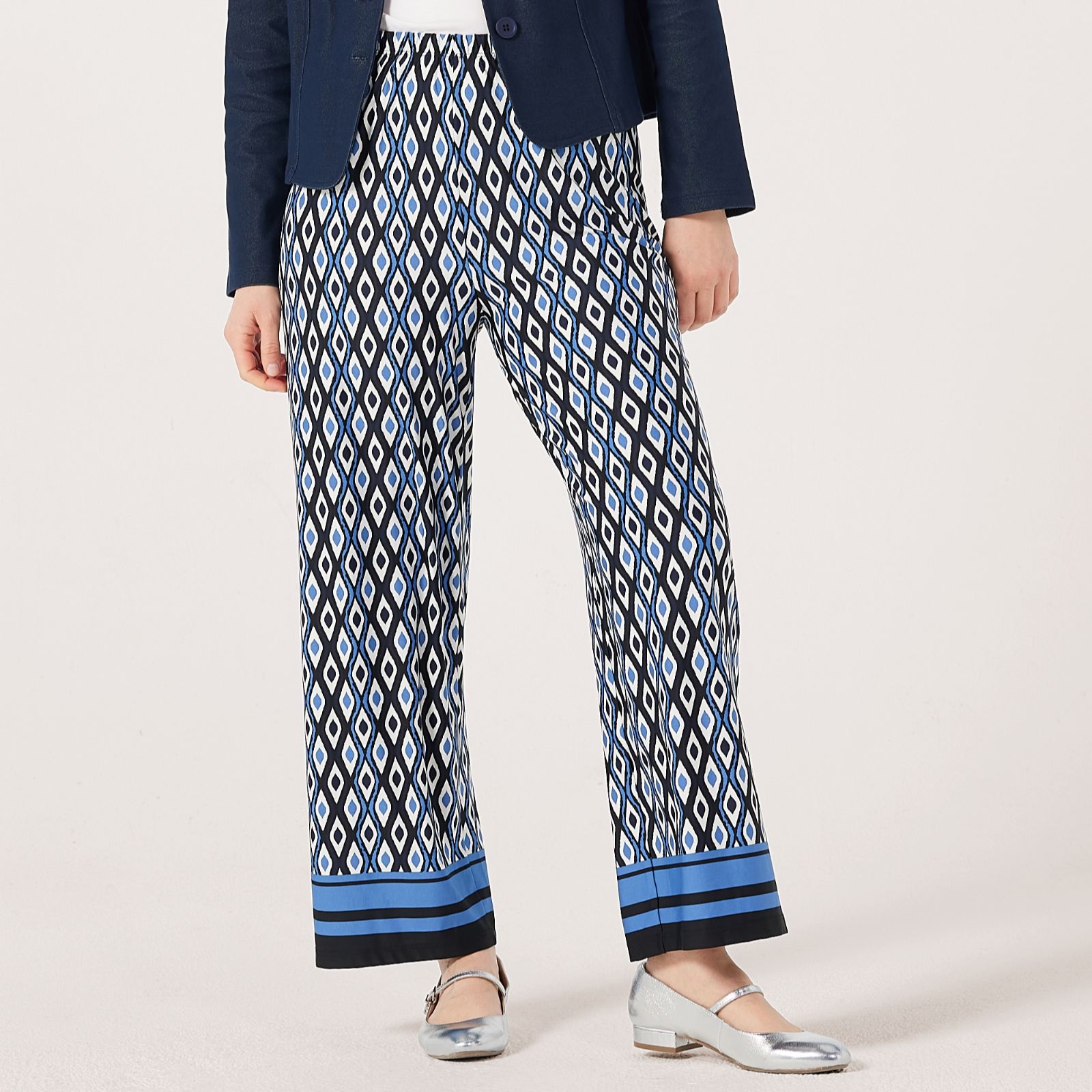 Kim & Co Border Print Brazil Jersey Ankle Length Petite Trousers