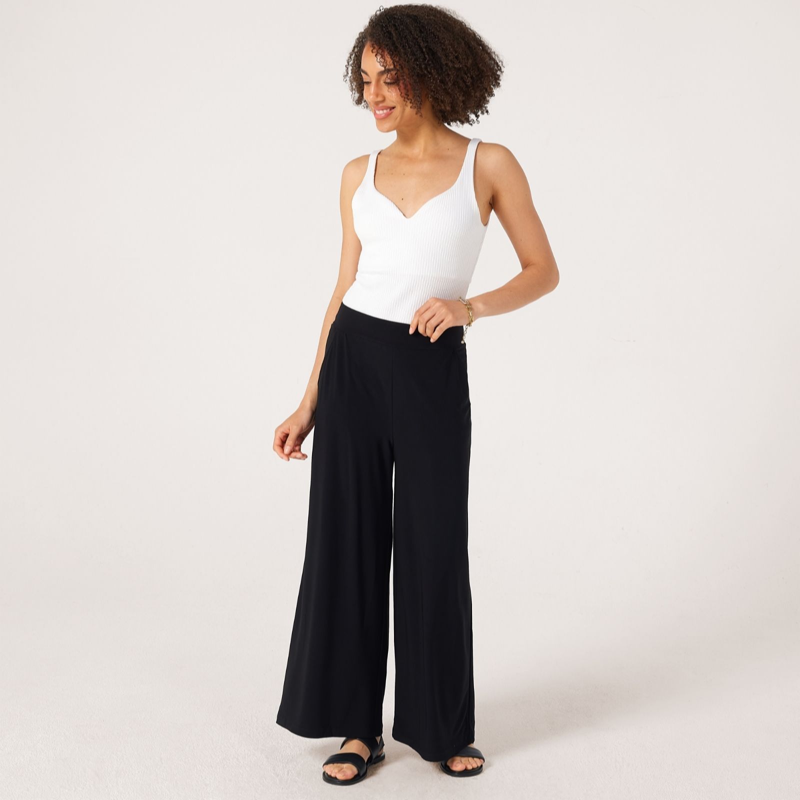 Kim & Co Deluxe Brazil Jersey Ankle Length Wide Leg Petite Trousers