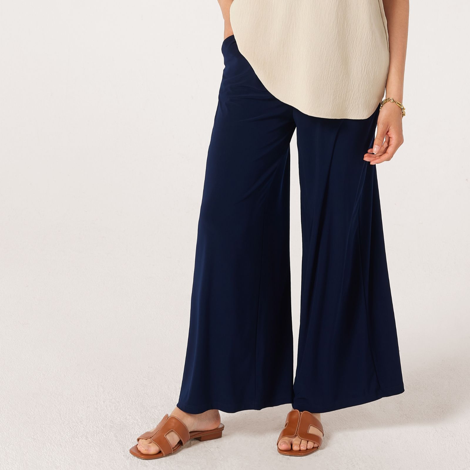 Kim & Co Deluxe Brazil Jersey Ankle Length Wide Leg Petite Trousers