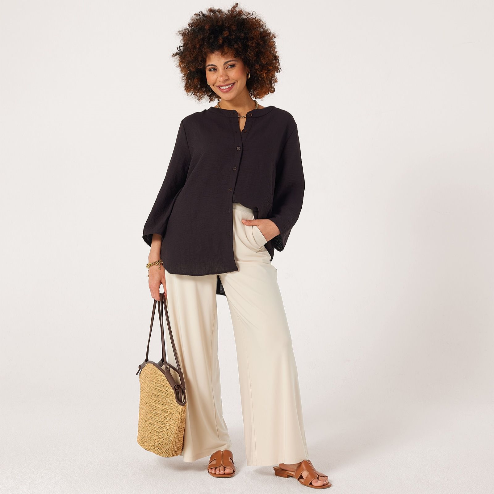 Kim & Co Deluxe Brazil Jersey Ankle Length Wide Leg Petite Trousers