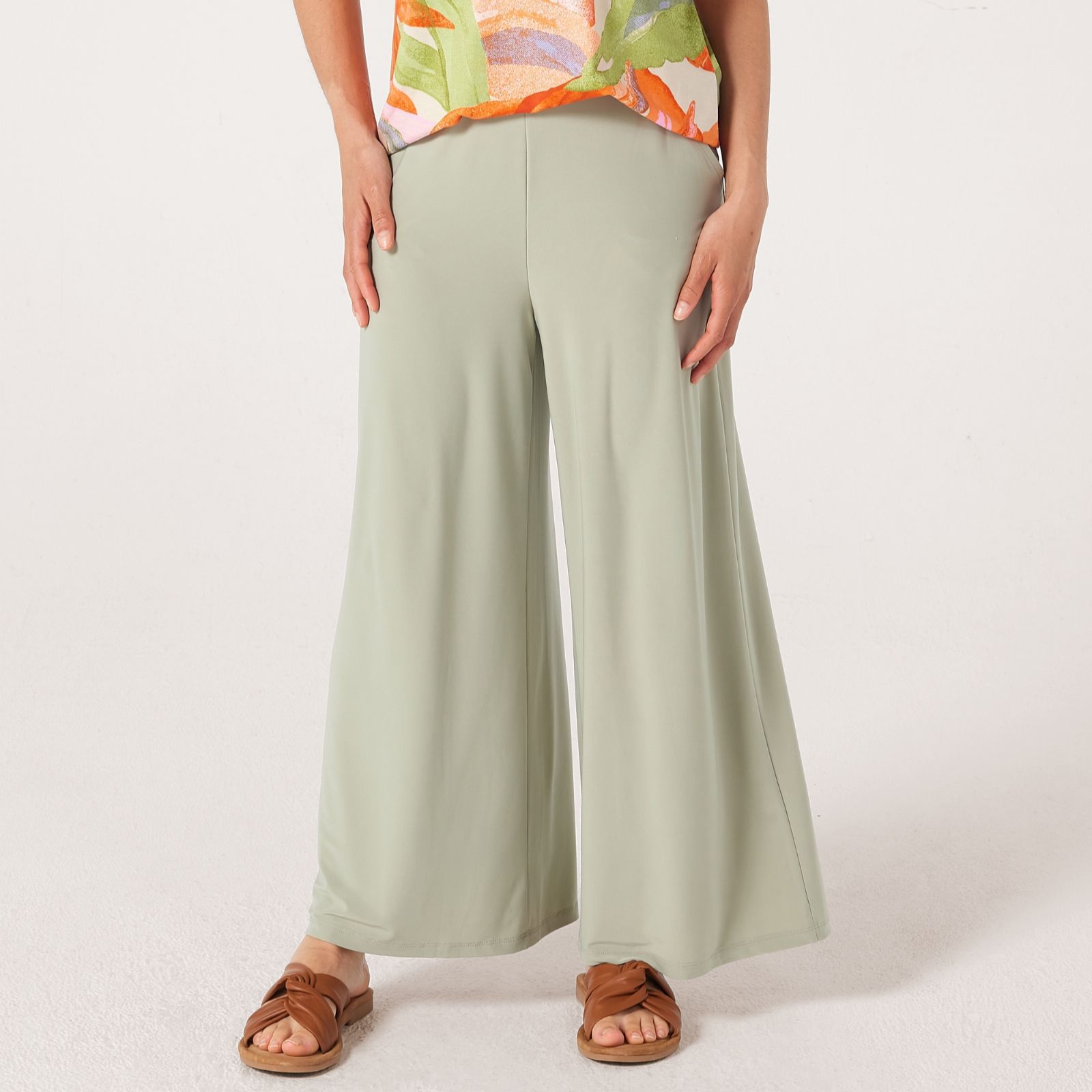Kim & Co Deluxe Brazil Jersey Ankle Length Wide Leg Petite Trousers