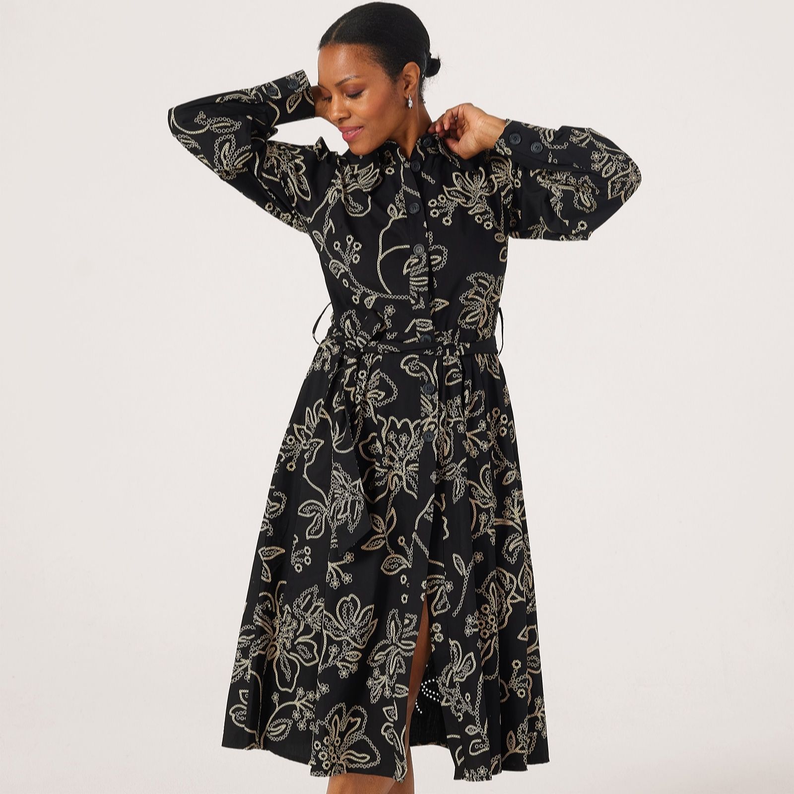 Helene Berman 100% Cotton Broderie Detail Floral Dress