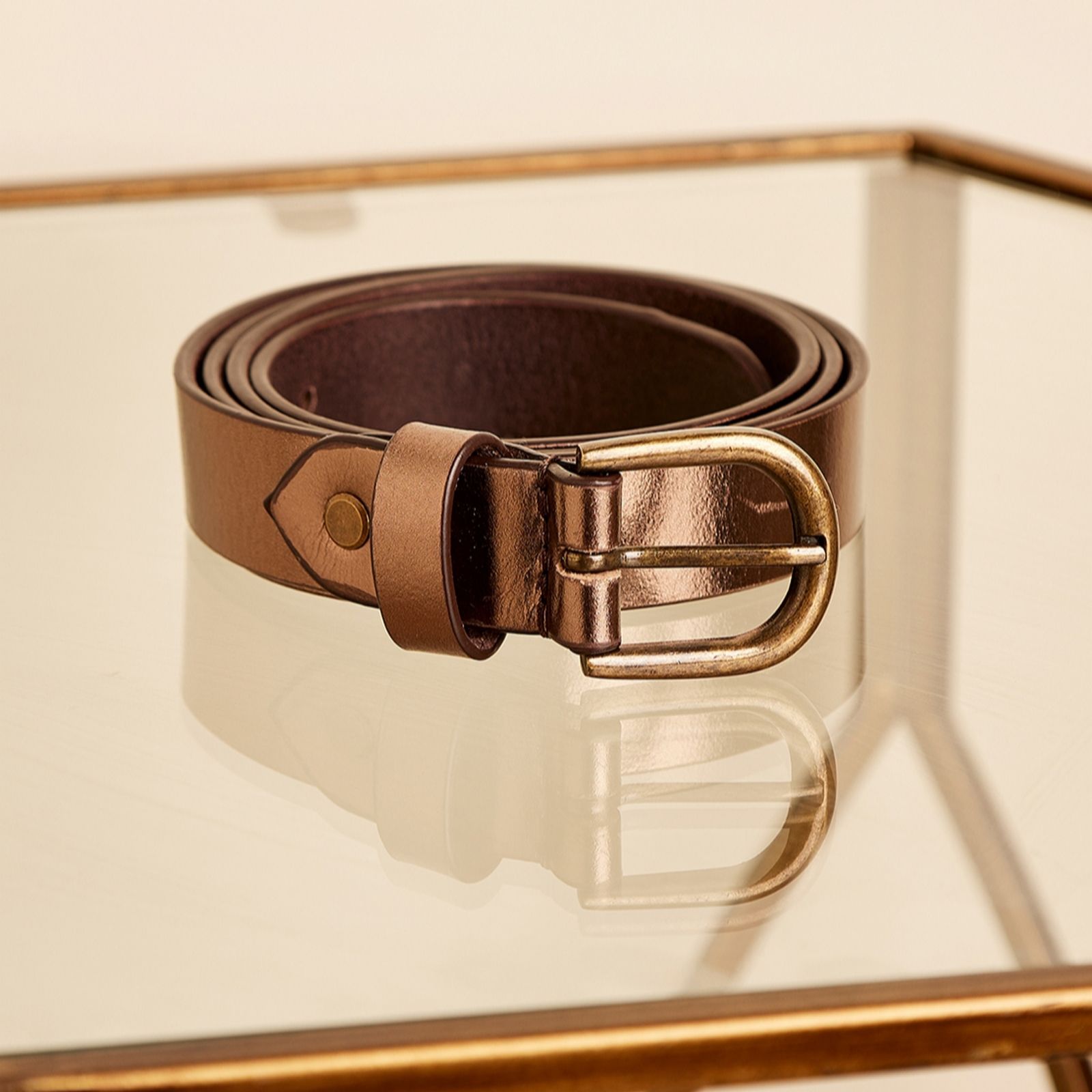 Apricot Thin Leather Buckle Belt
