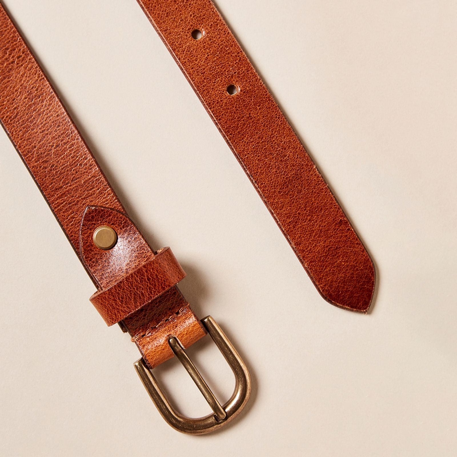 Apricot Thin Leather Buckle Belt
