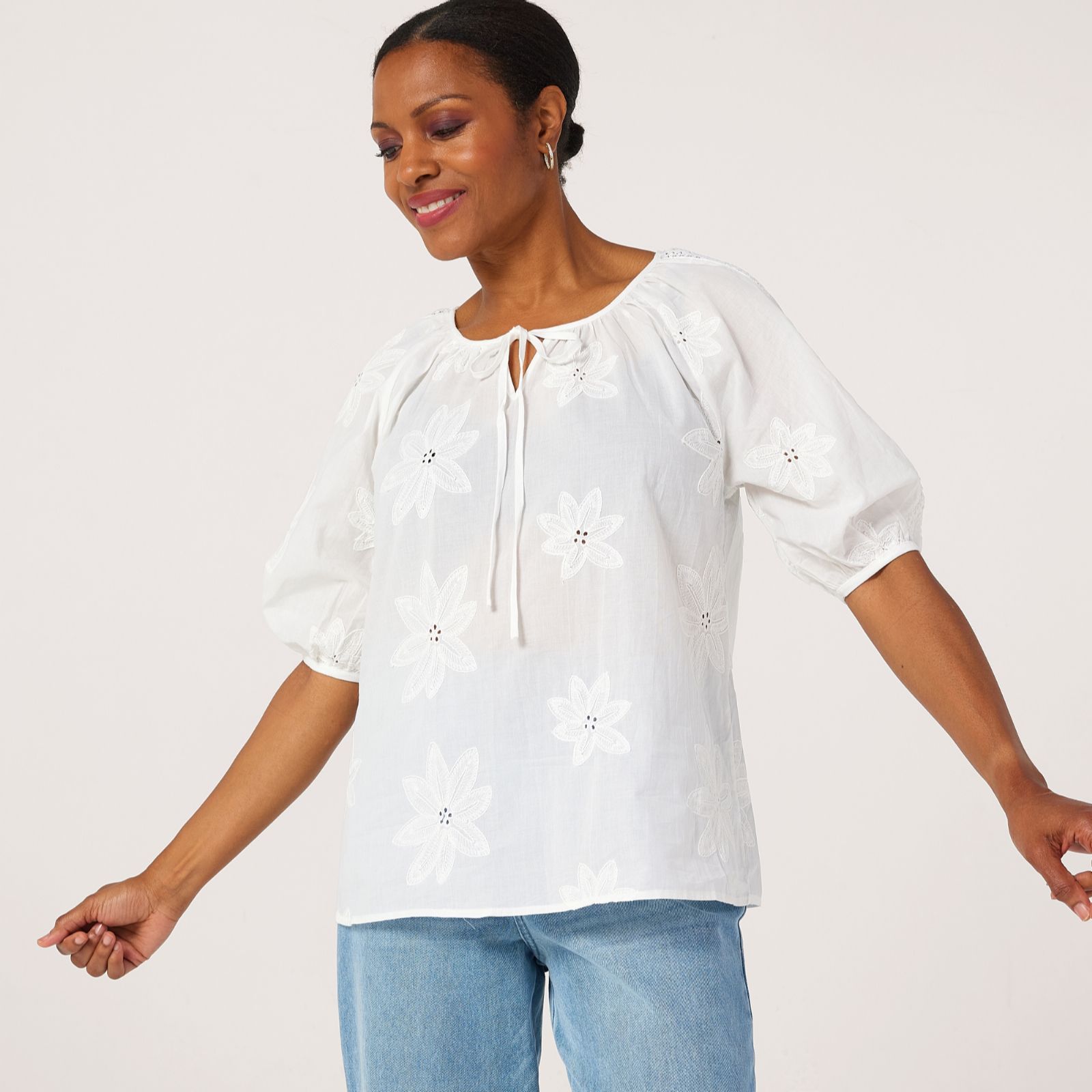 Izabel London Floral Tie Neck Blouse
