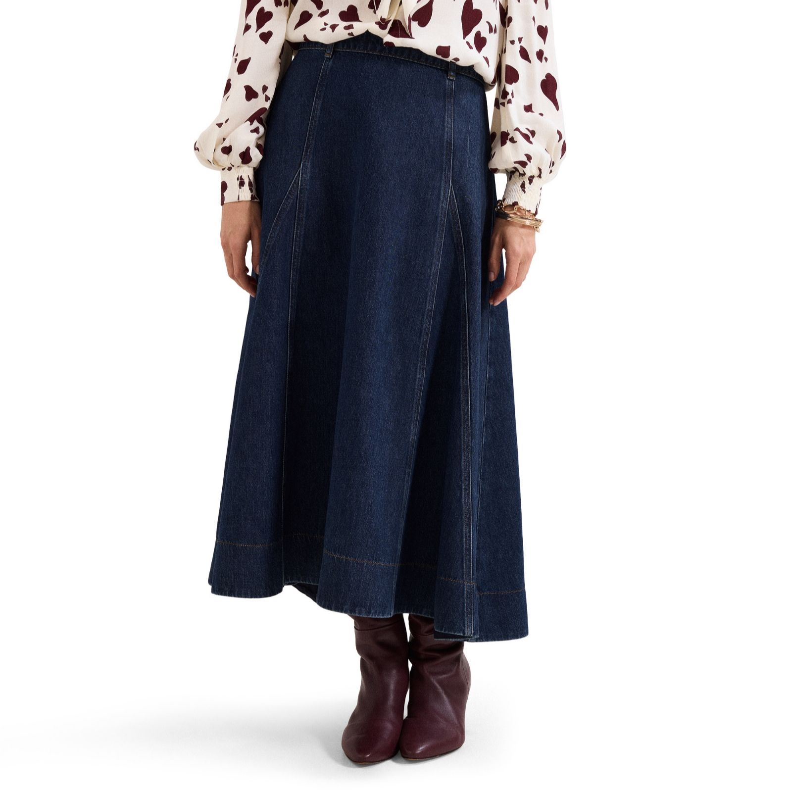 Phase Eight Thea Dark Denim Panelled Midi Skirt