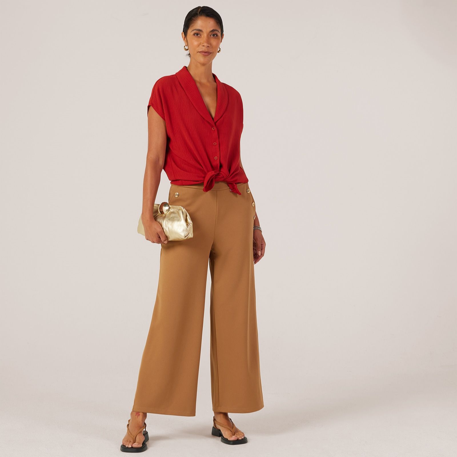 Kim & Co Ponte Crepe Ankle Length Wide Leg Sailor Petite Trousers