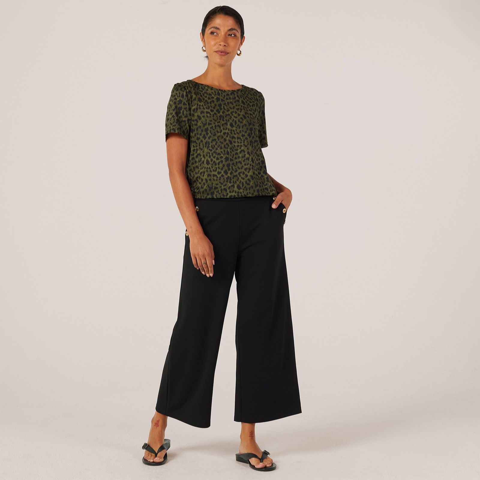 Kim & Co Ponte Crepe Ankle Length Wide Leg Sailor Petite Trousers