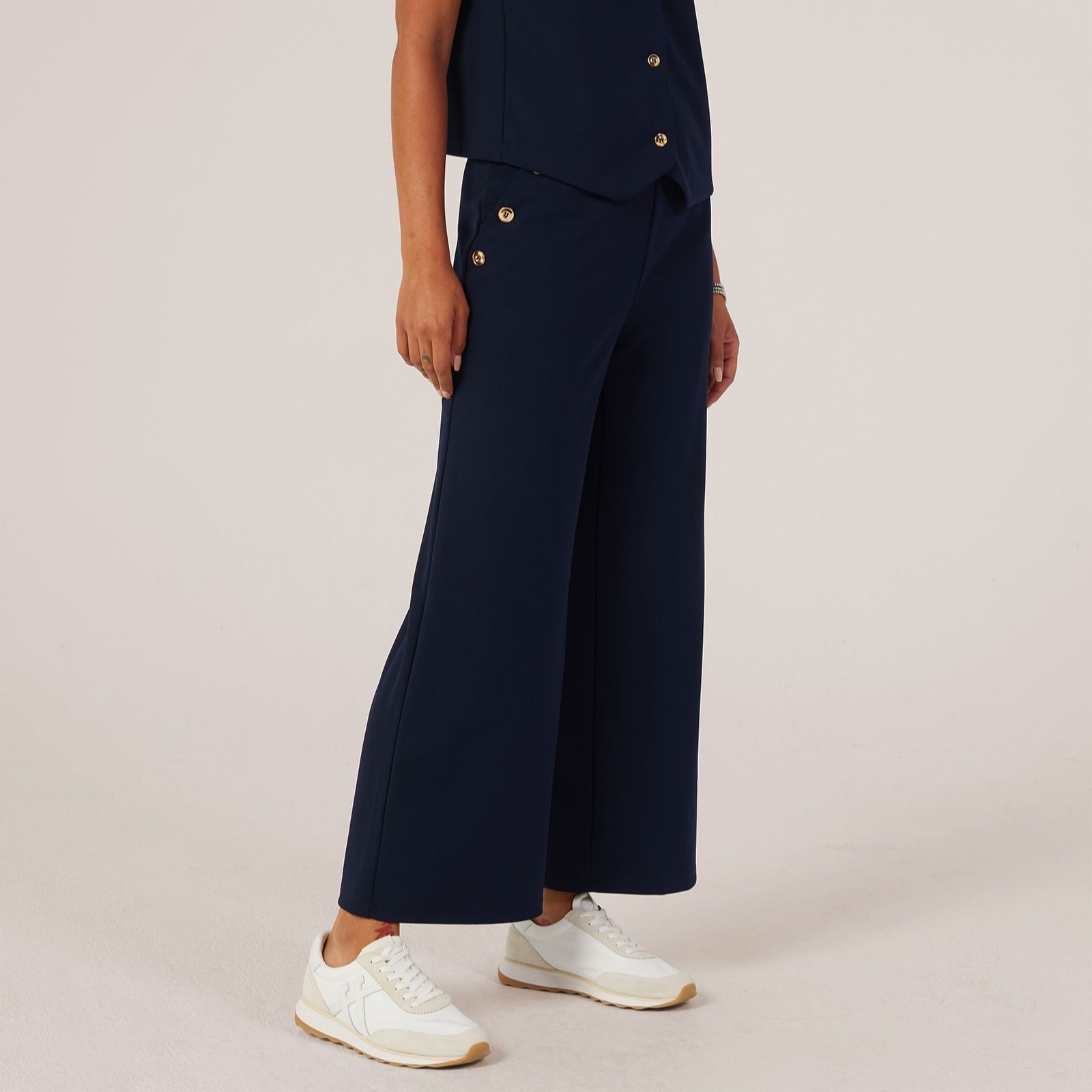 Kim & Co Ponte Crepe Ankle Length Wide Leg Sailor Petite Trousers