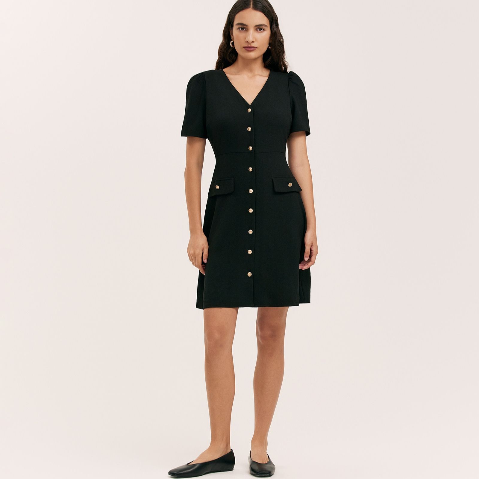 Finery London Lucille Rich Crepe Button Through Knee Length Dress