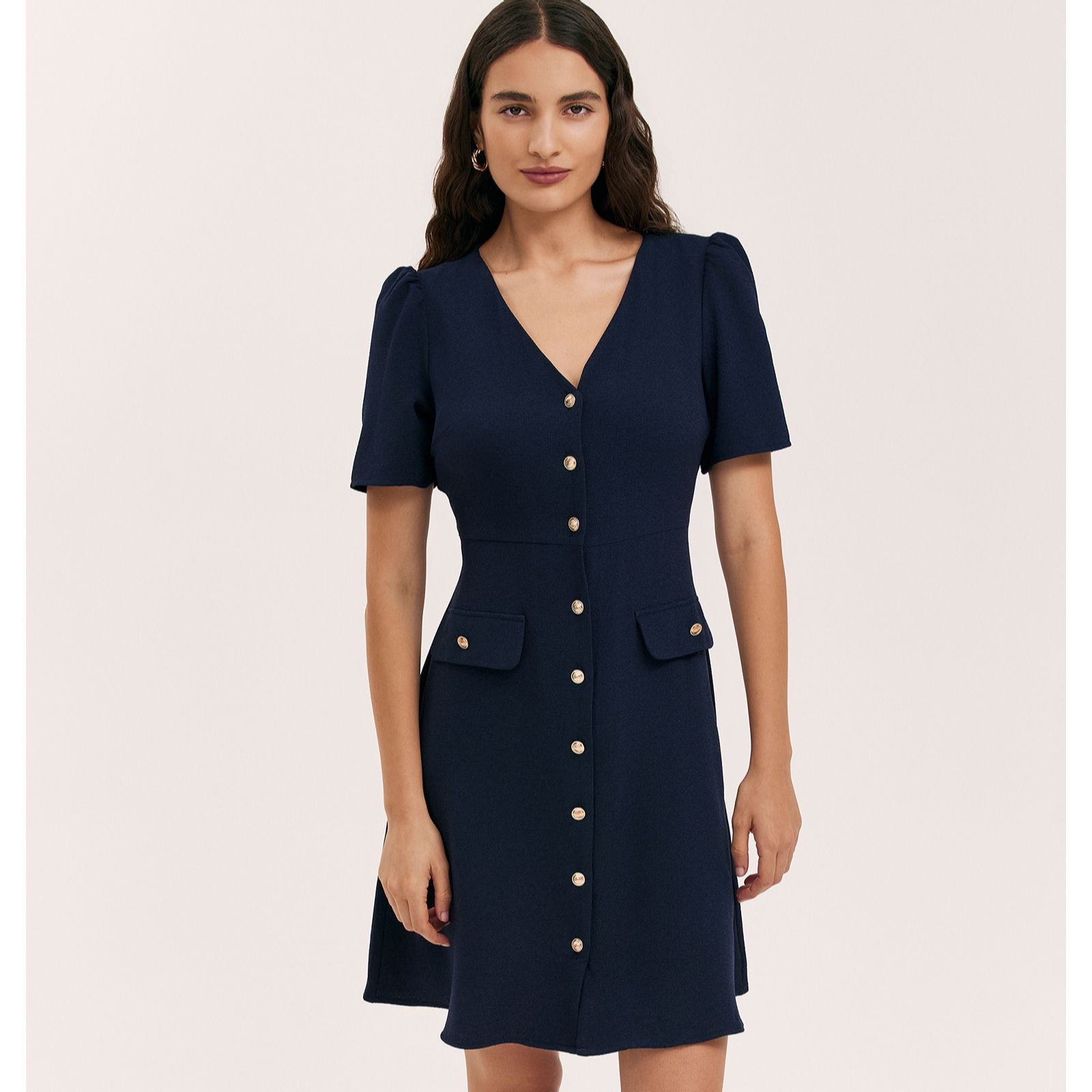 Finery London Lucille Rich Crepe Button Through Knee Length Dress
