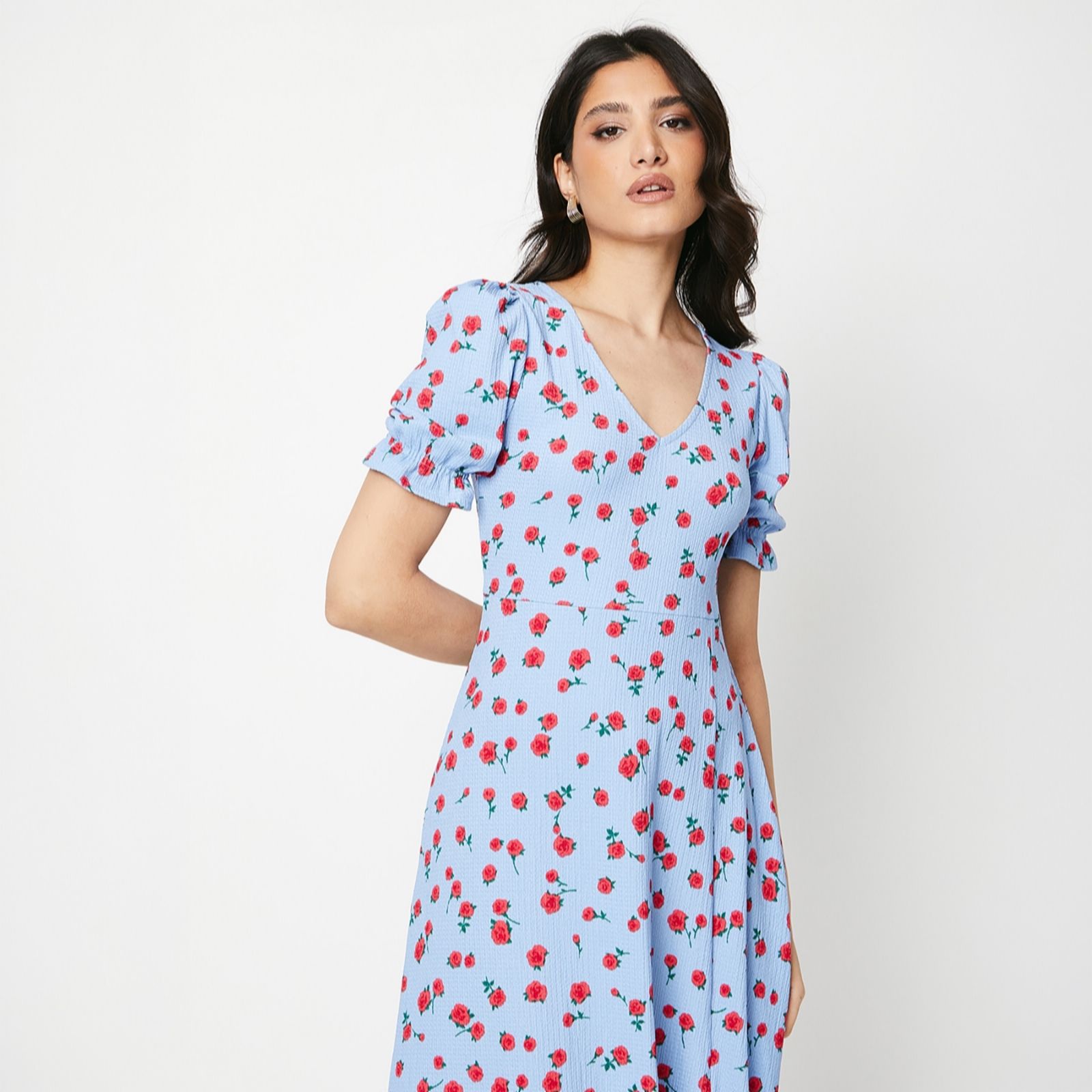 Dorothy Perkins Printed Crinkle Jersey V-Neck Short Sleeve Midi Dress