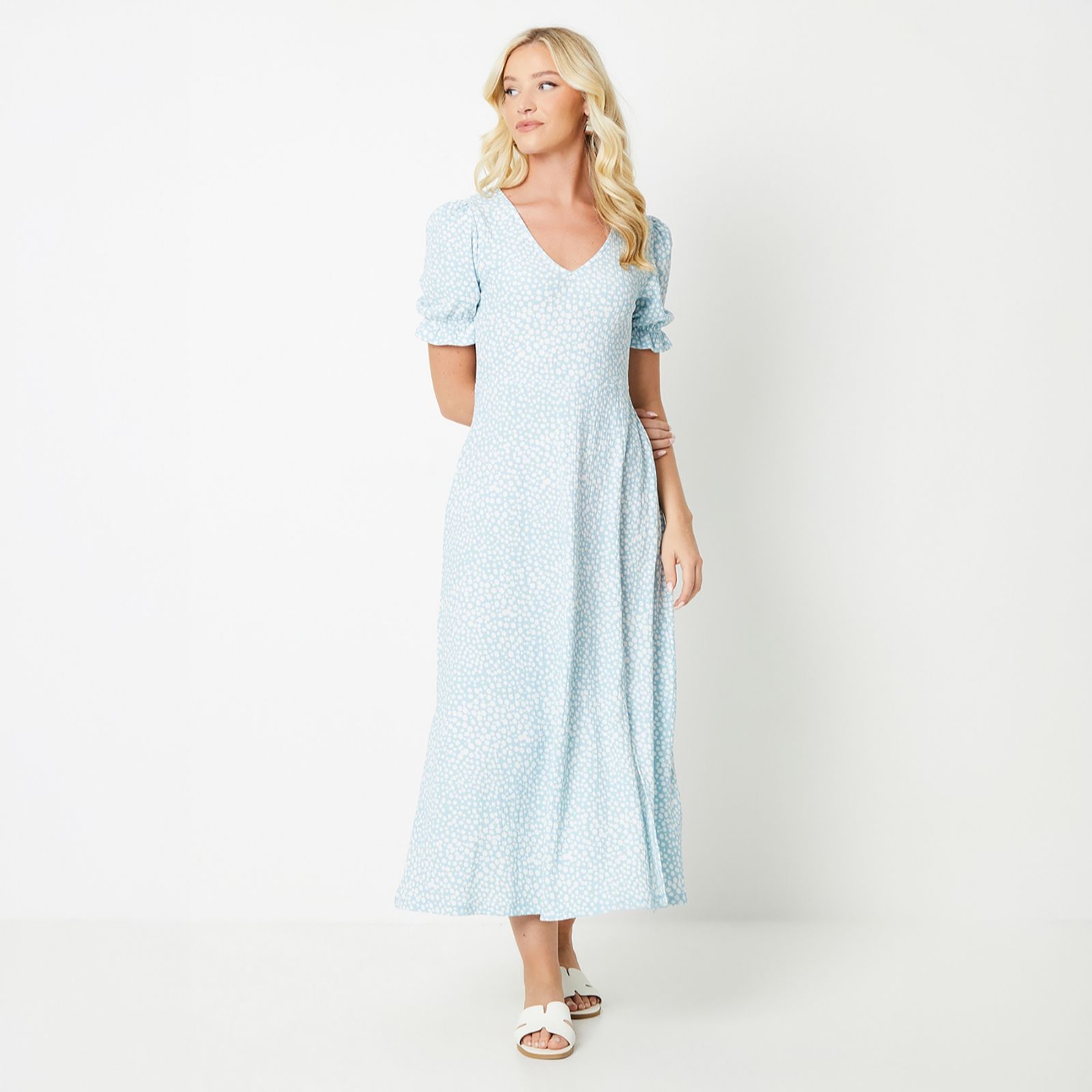 Dorothy Perkins Printed Crinkle Jersey V-Neck Short Sleeve Midi Dress