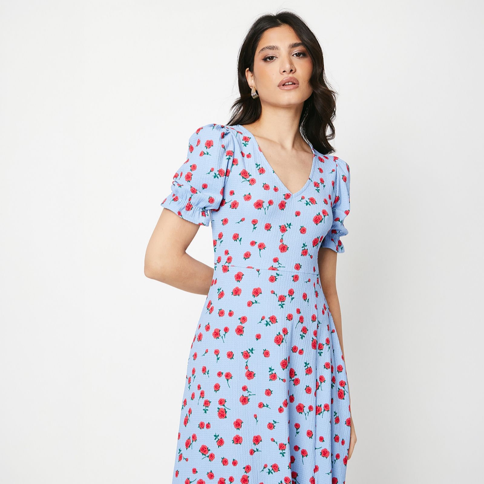 Dorothy Perkins Printed Crinkle Jersey V-Neck Short Sleeve Midi Dress