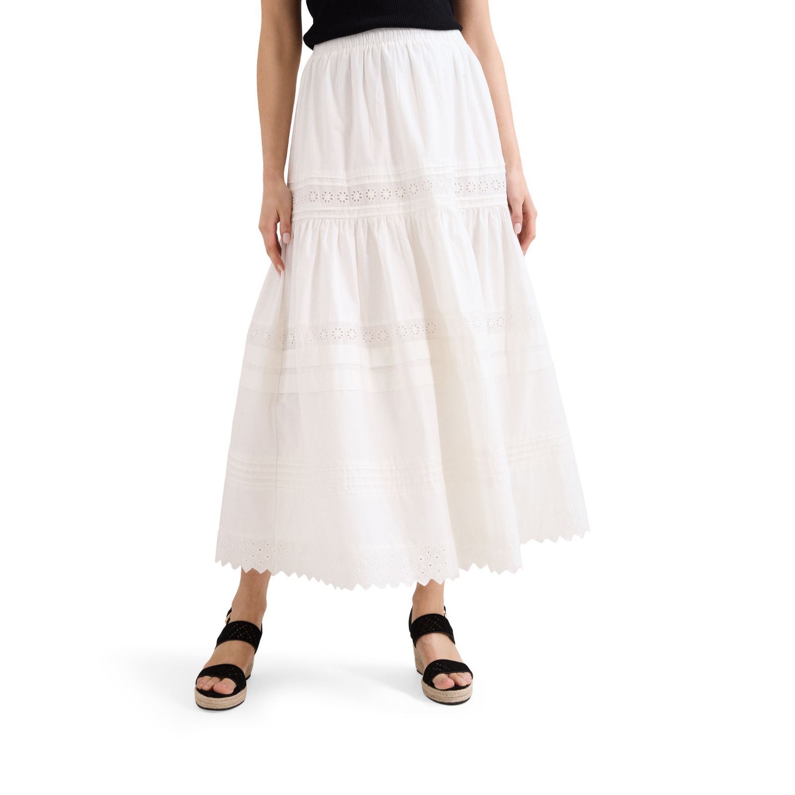 Phase Eight 100% Cotton Rosa Broderie Tiered Midi Skirt