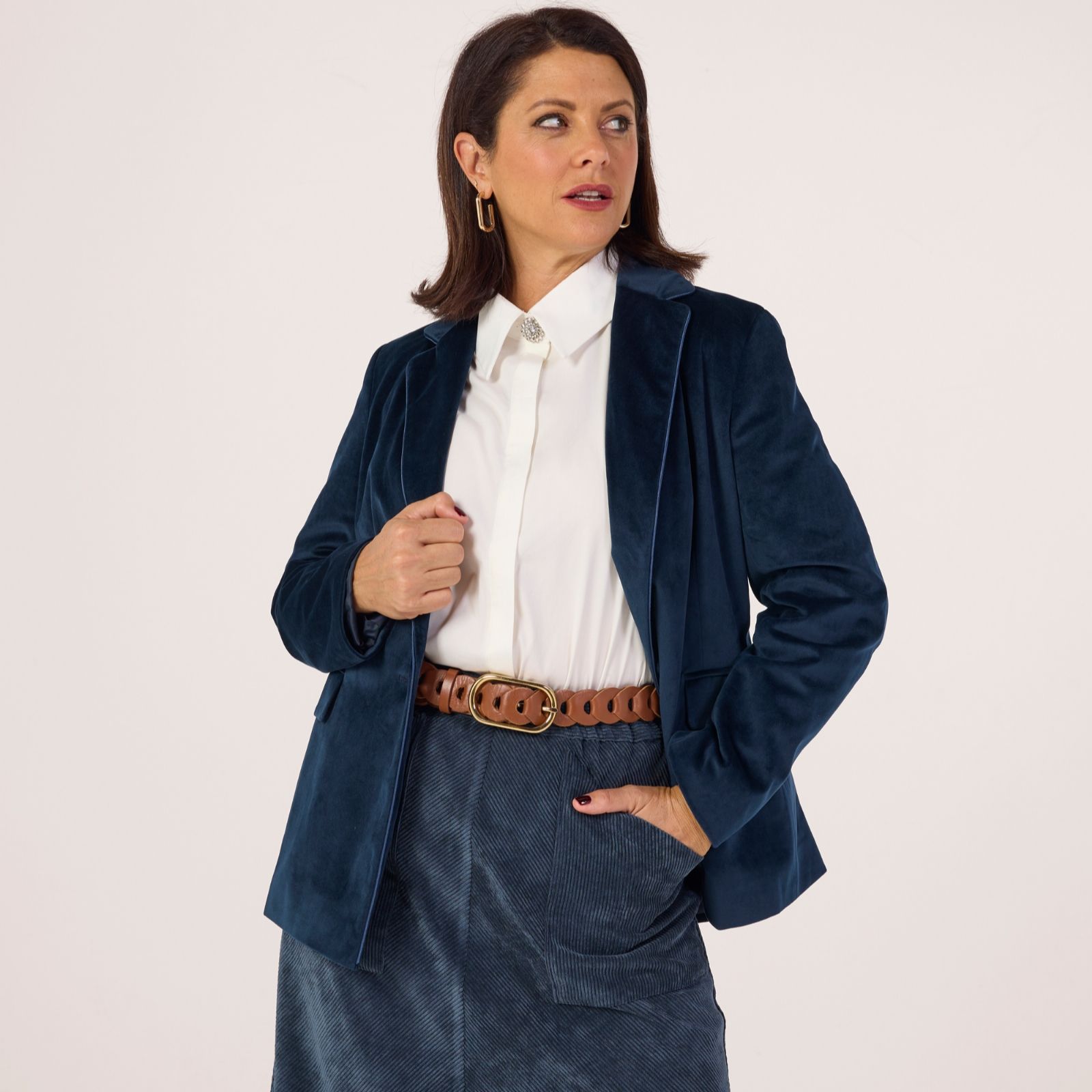 Helene Berman x Katy Velvet Blazer with Satin Trim
